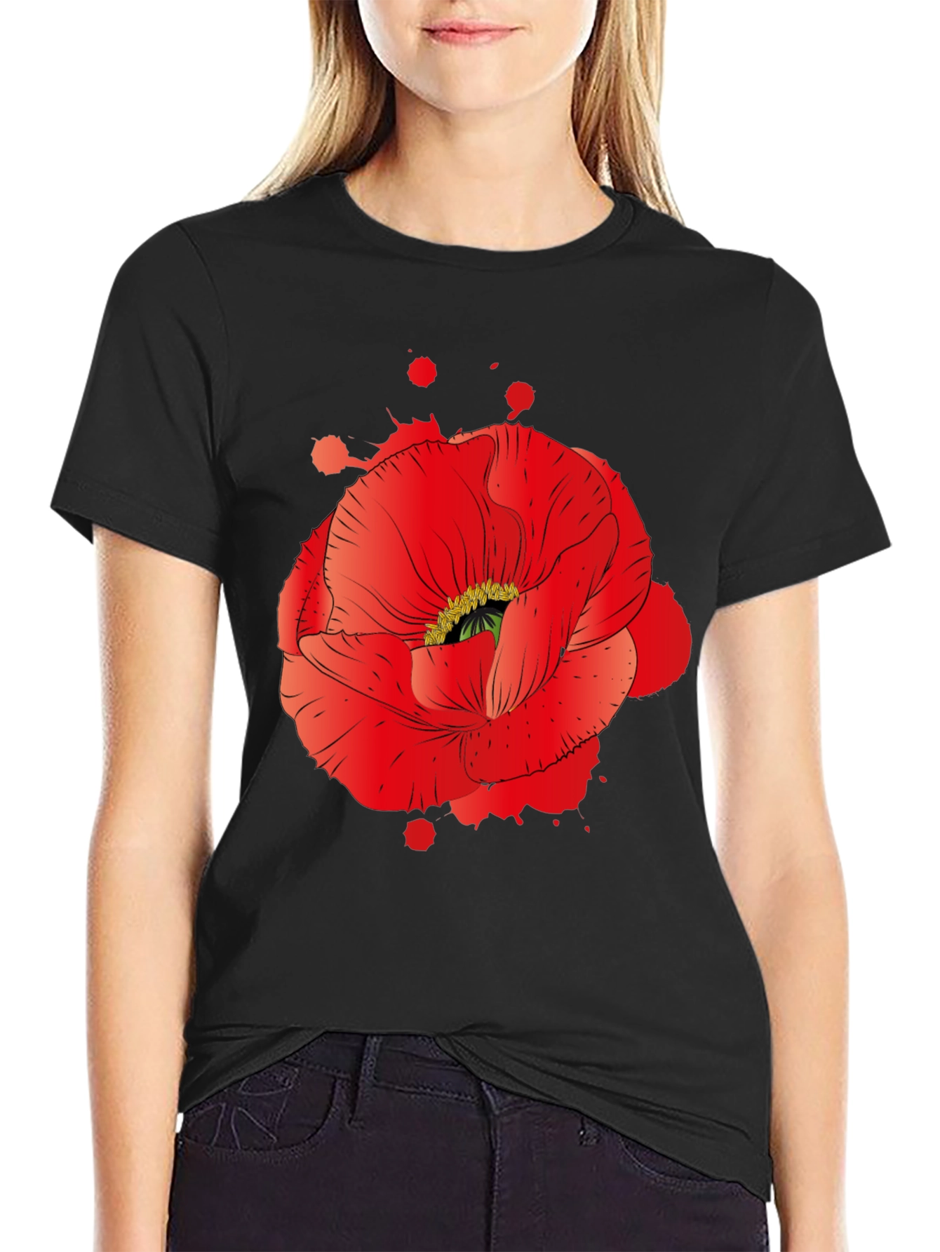 Red Poppy Graphic Print T-Shirt