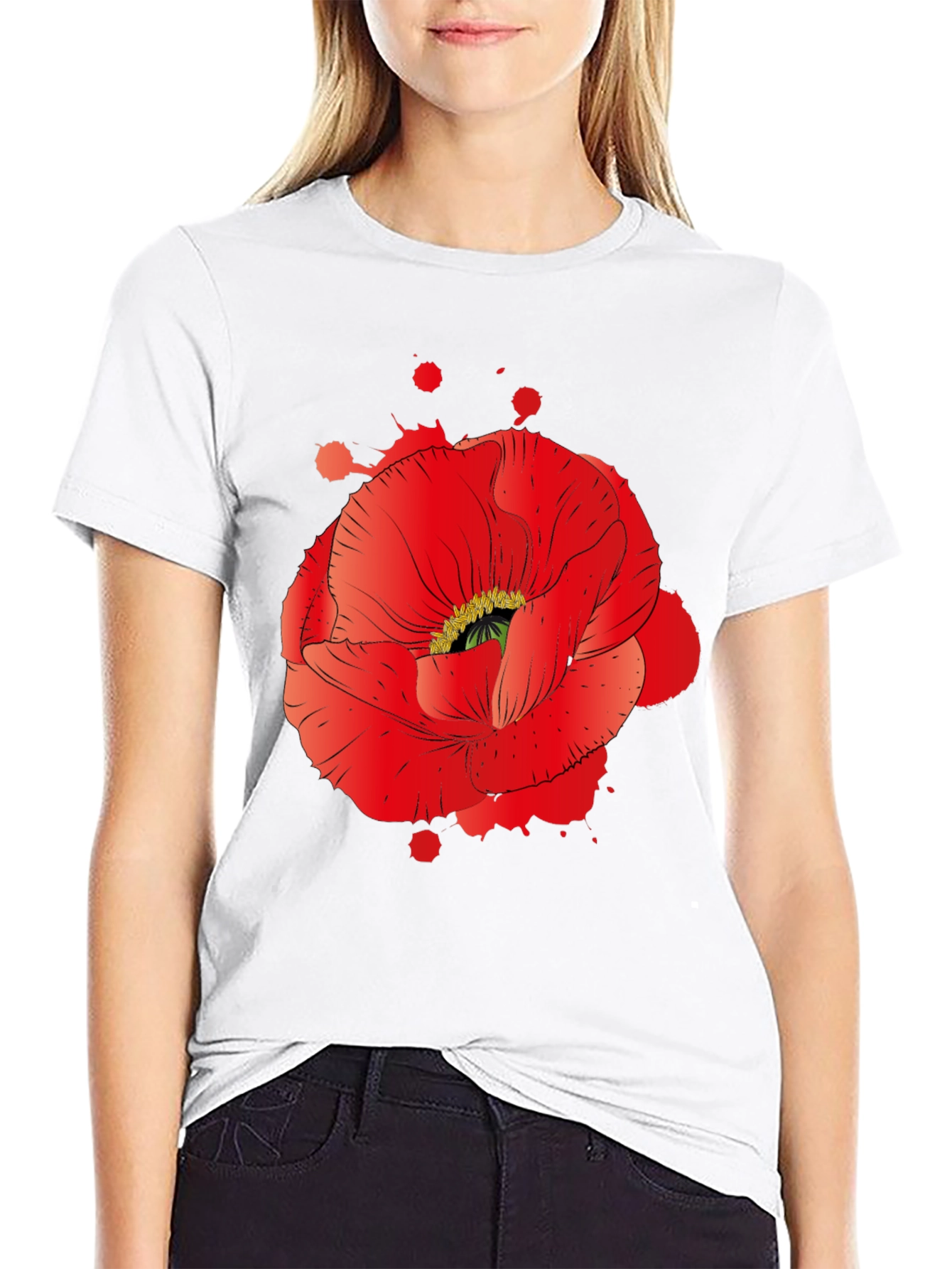 Red Poppy Graphic Print T-Shirt