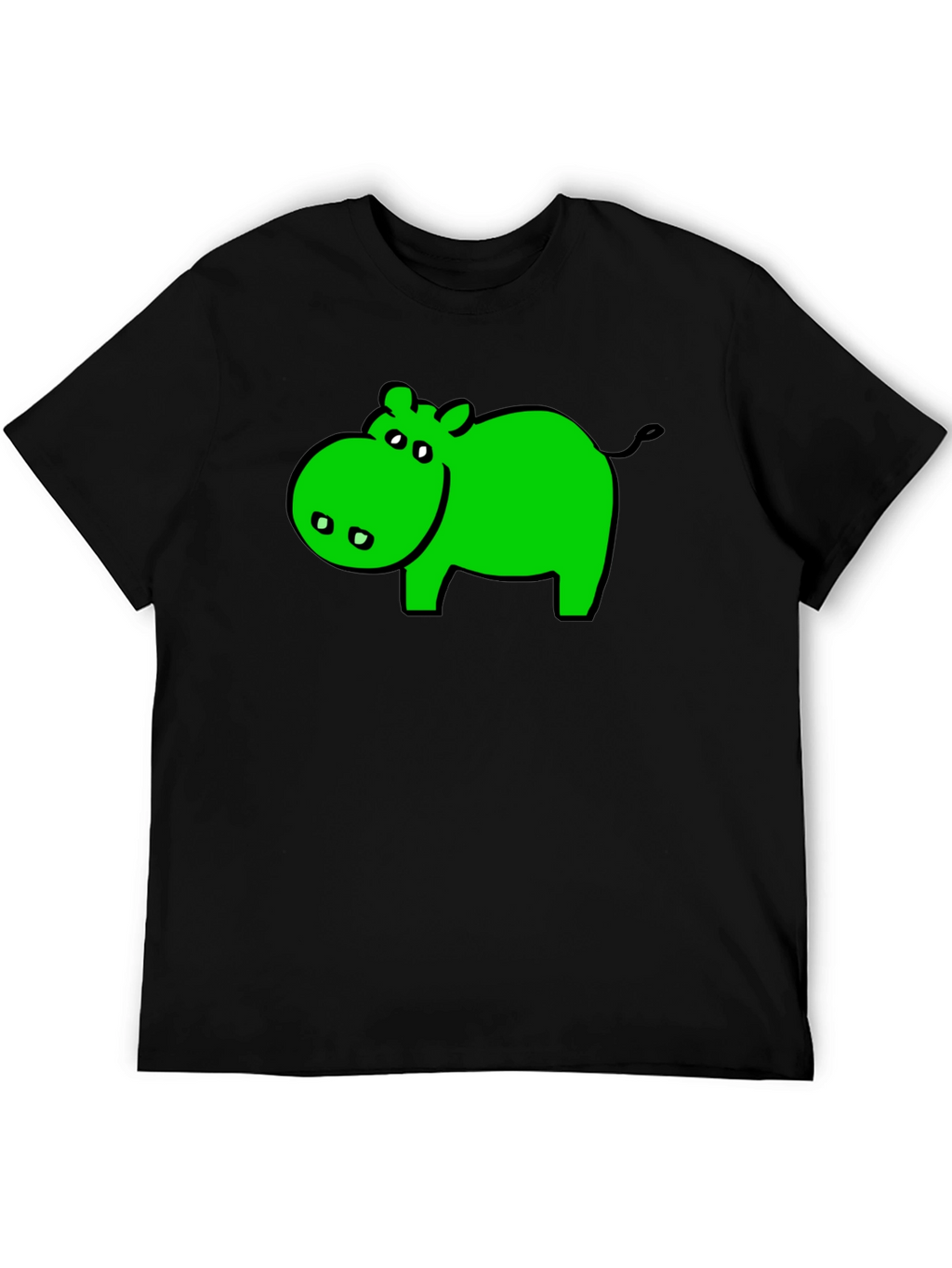 Green Hippo Graphic Black T-Shirt - Casual Wear