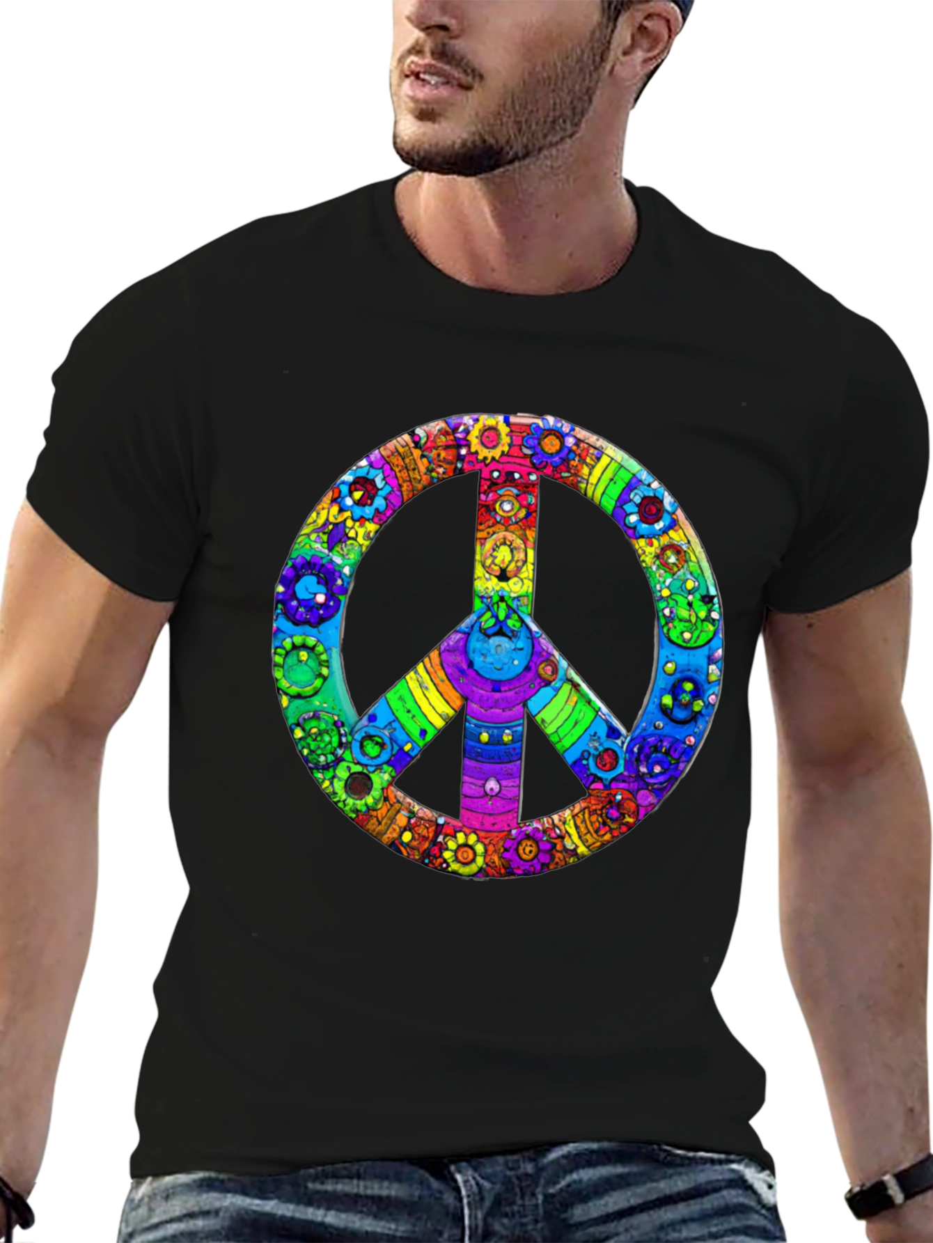 Psychedelic Peace Sign Graphic Tee - Colorful Hippie Shirt