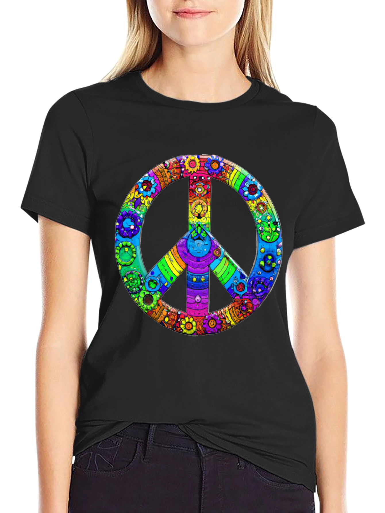 Psychedelic Peace Sign Graphic Tee - Colorful Hippie Shirt