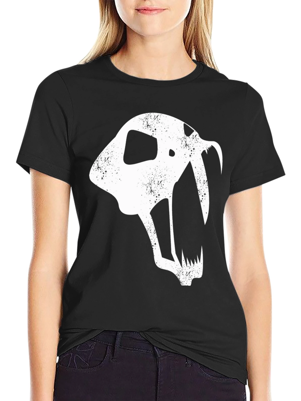 Saber-Toothed Cat Skull Graphic T-Shirt - Black