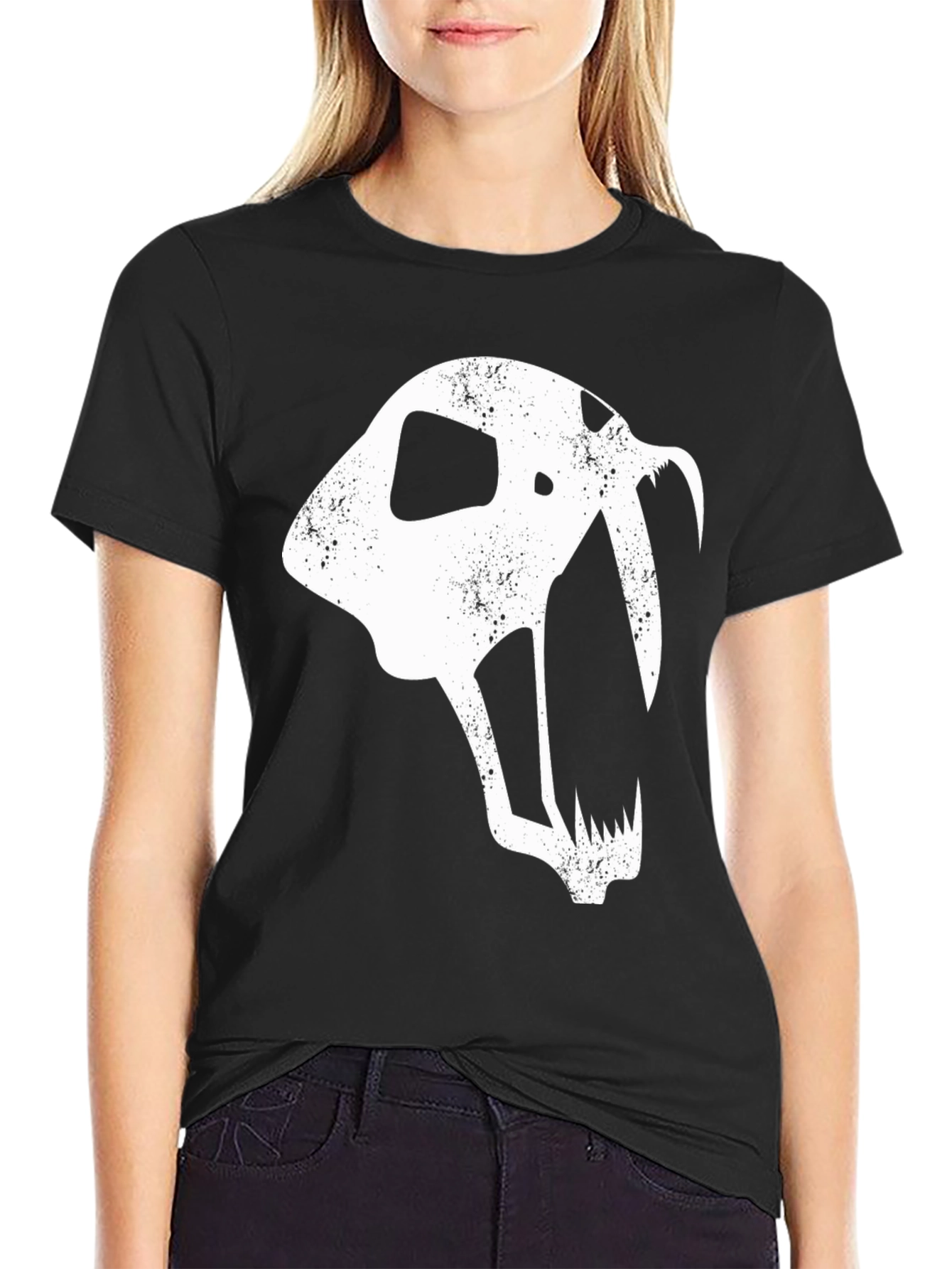 Saber-Toothed Cat Skull Graphic T-Shirt - Black