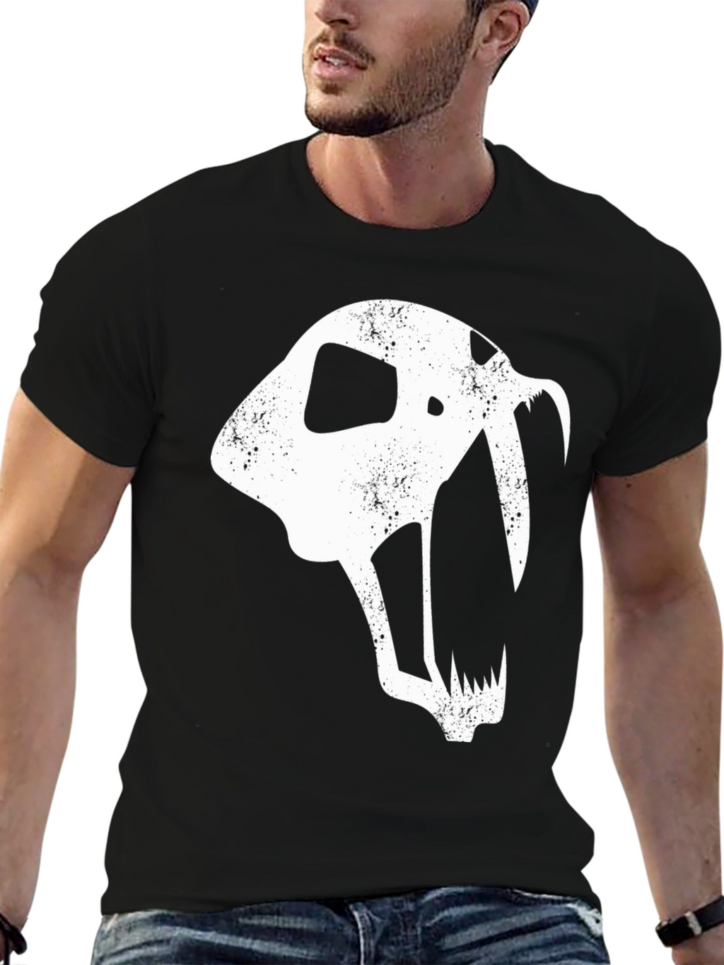 Saber-Toothed Cat Skull Graphic T-Shirt - Black