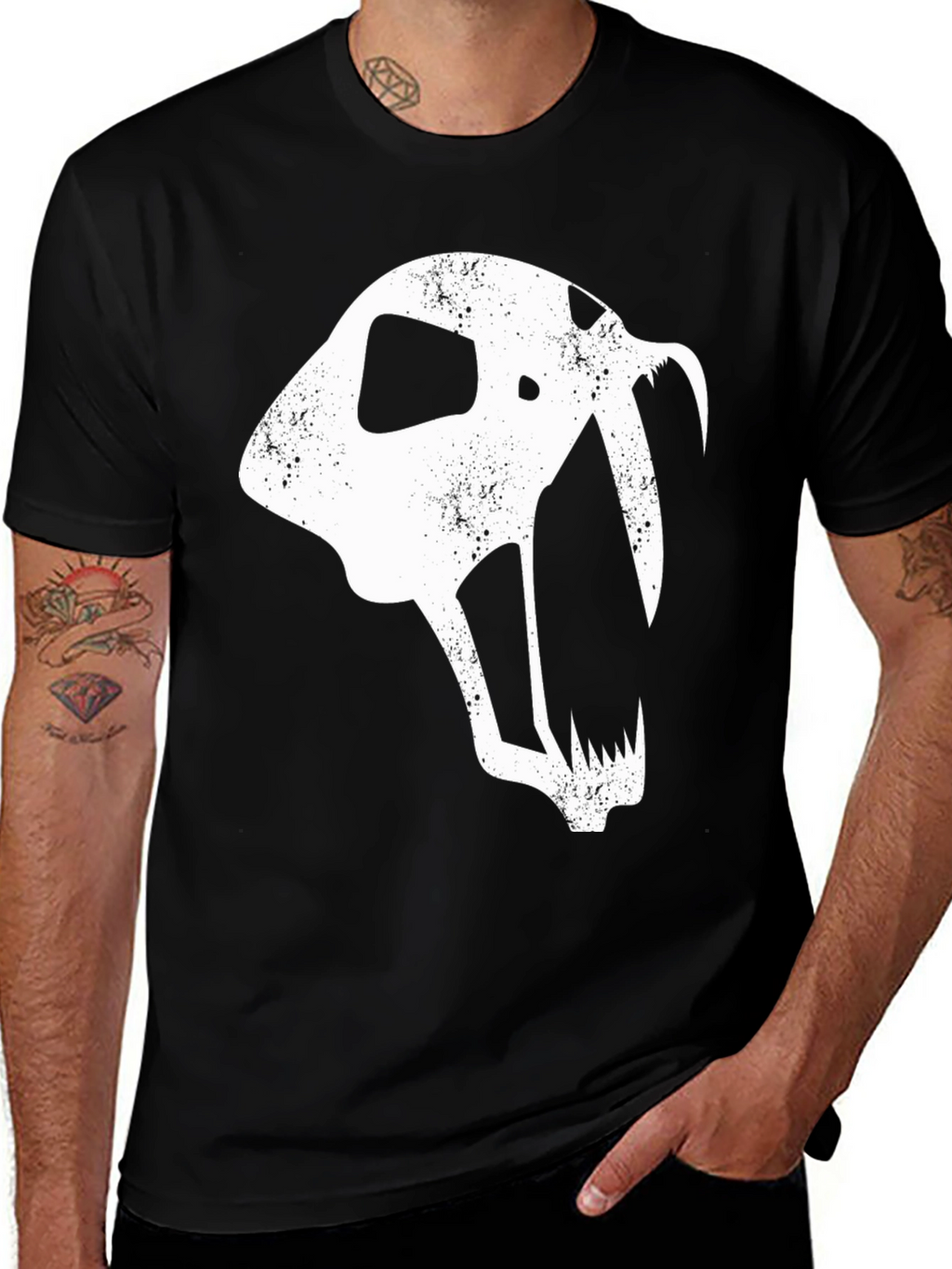 Saber-Toothed Cat Skull Graphic T-Shirt - Black