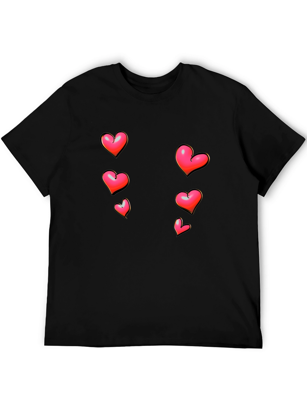 Heart Print Black Casual T-Shirt