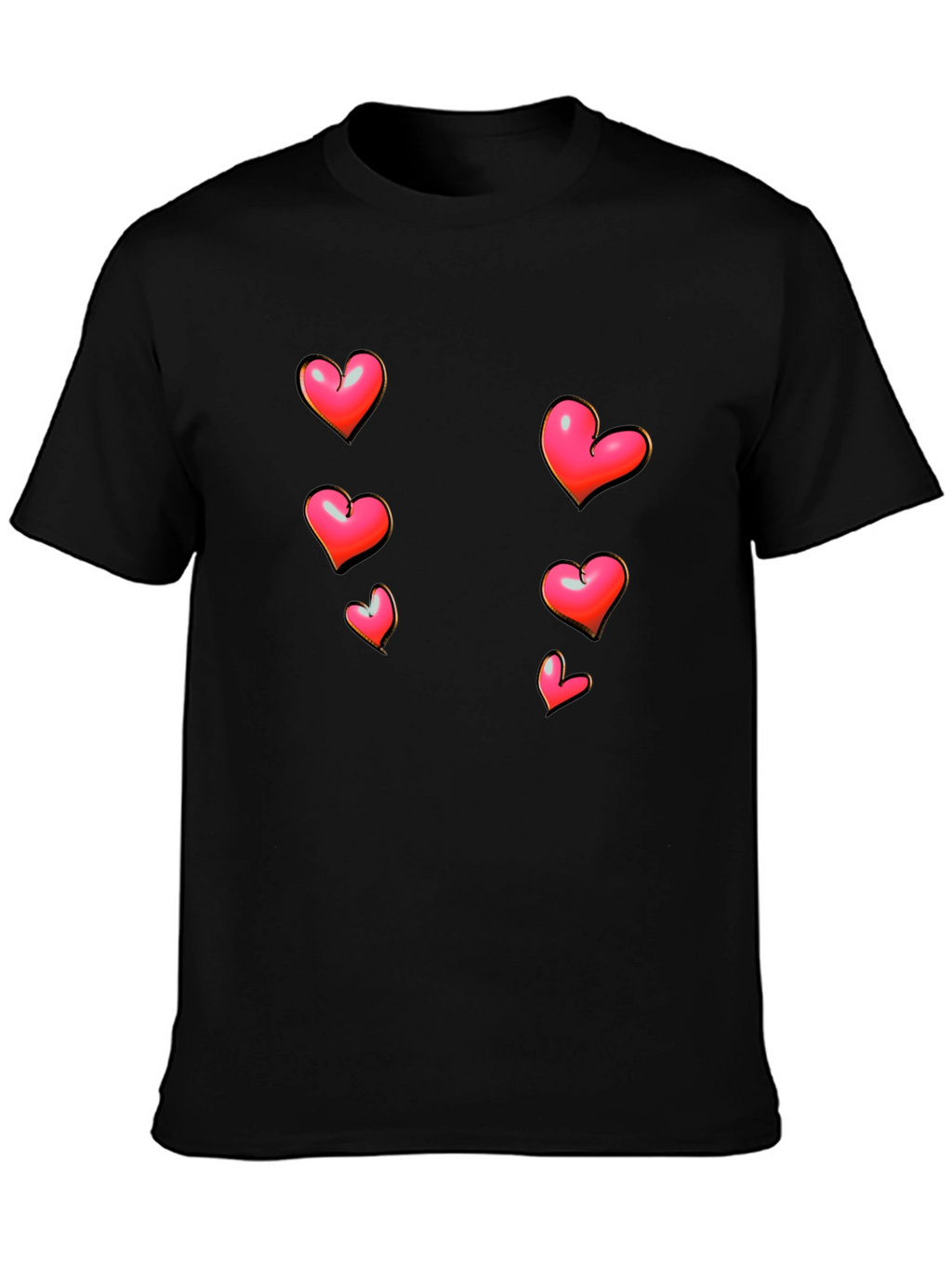 Heart Print Black Casual T-Shirt