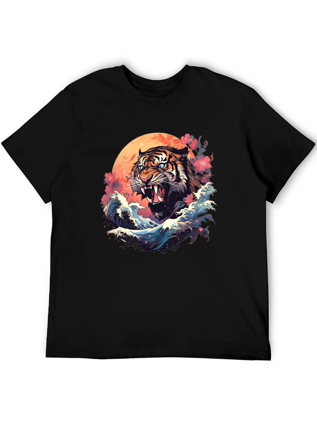 Tiger Wave Graphic Tee - Cool Asian Art Shirt