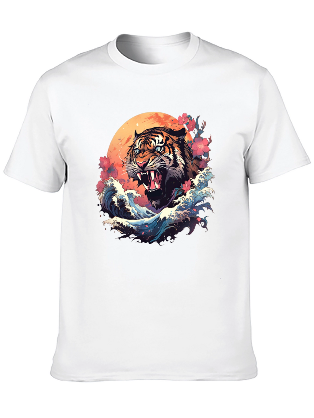 Tiger Wave Graphic Tee - Cool Asian Art Shirt