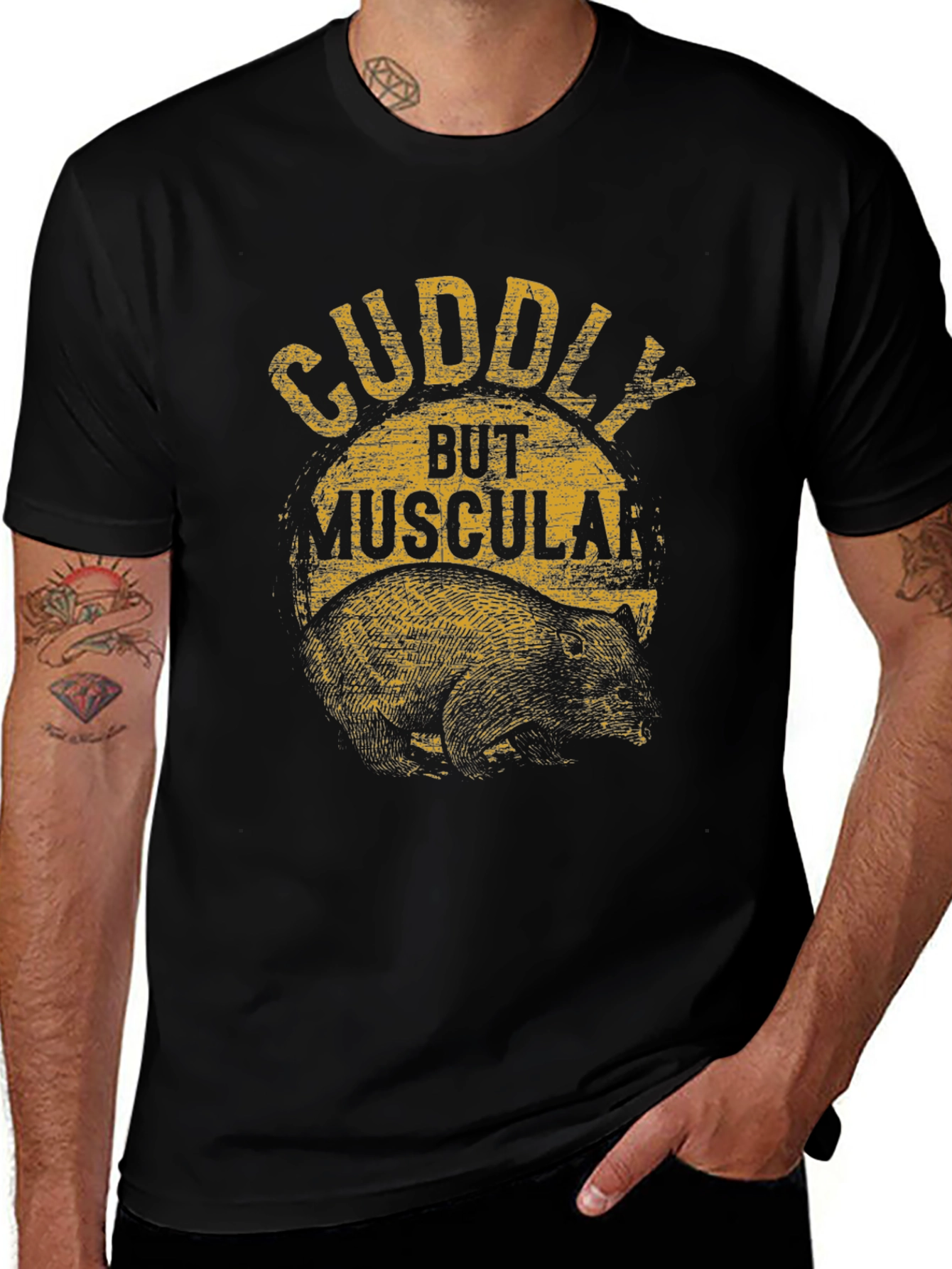 Cuddly But Muscular Bear Graphic Tee - Black