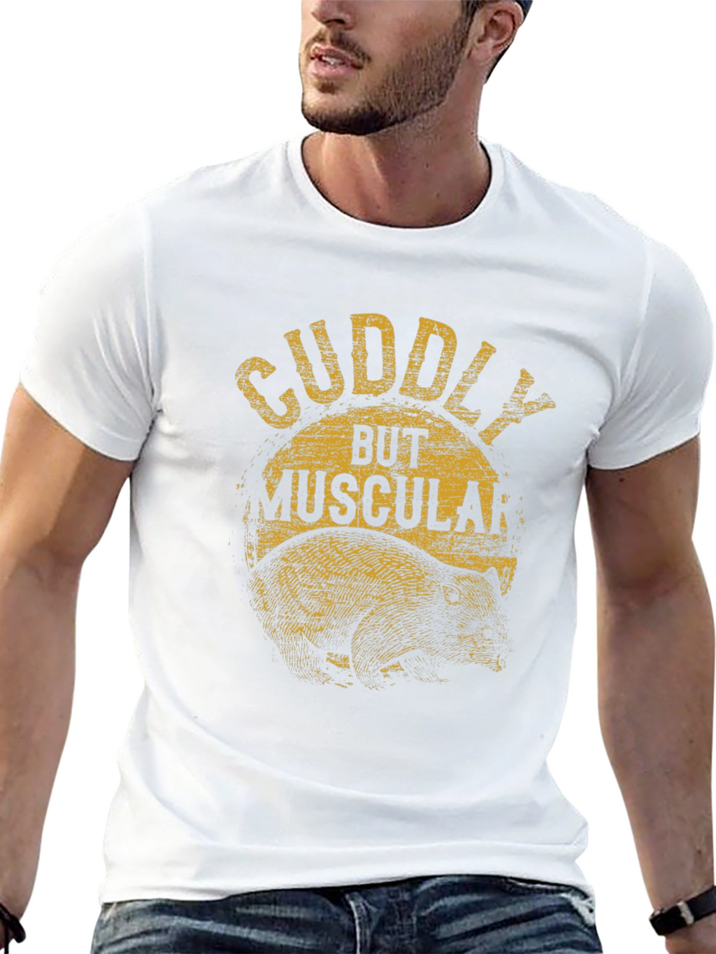 Cuddly But Muscular Bear Graphic Tee - Black