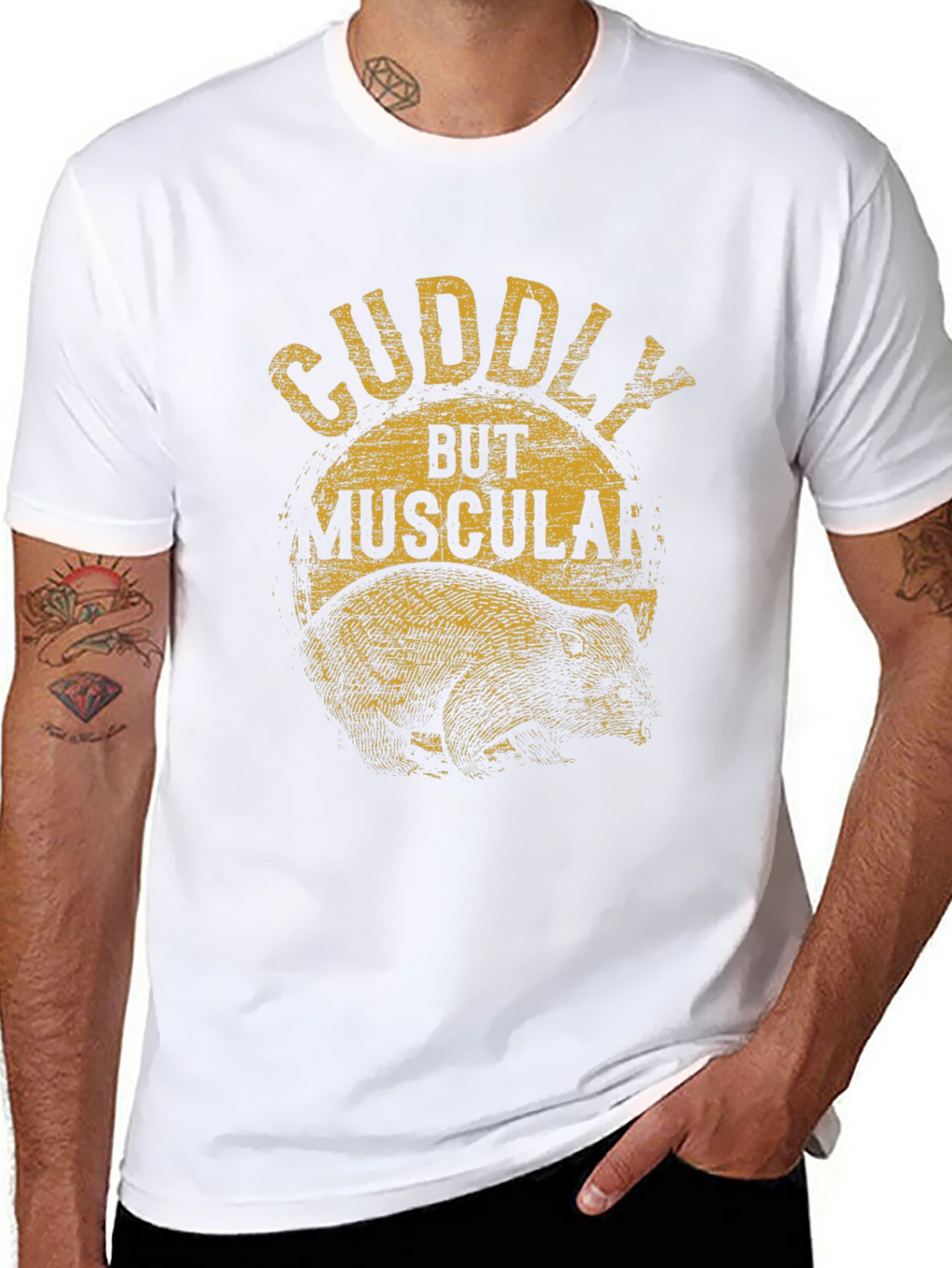 Cuddly But Muscular Bear Graphic Tee - Black