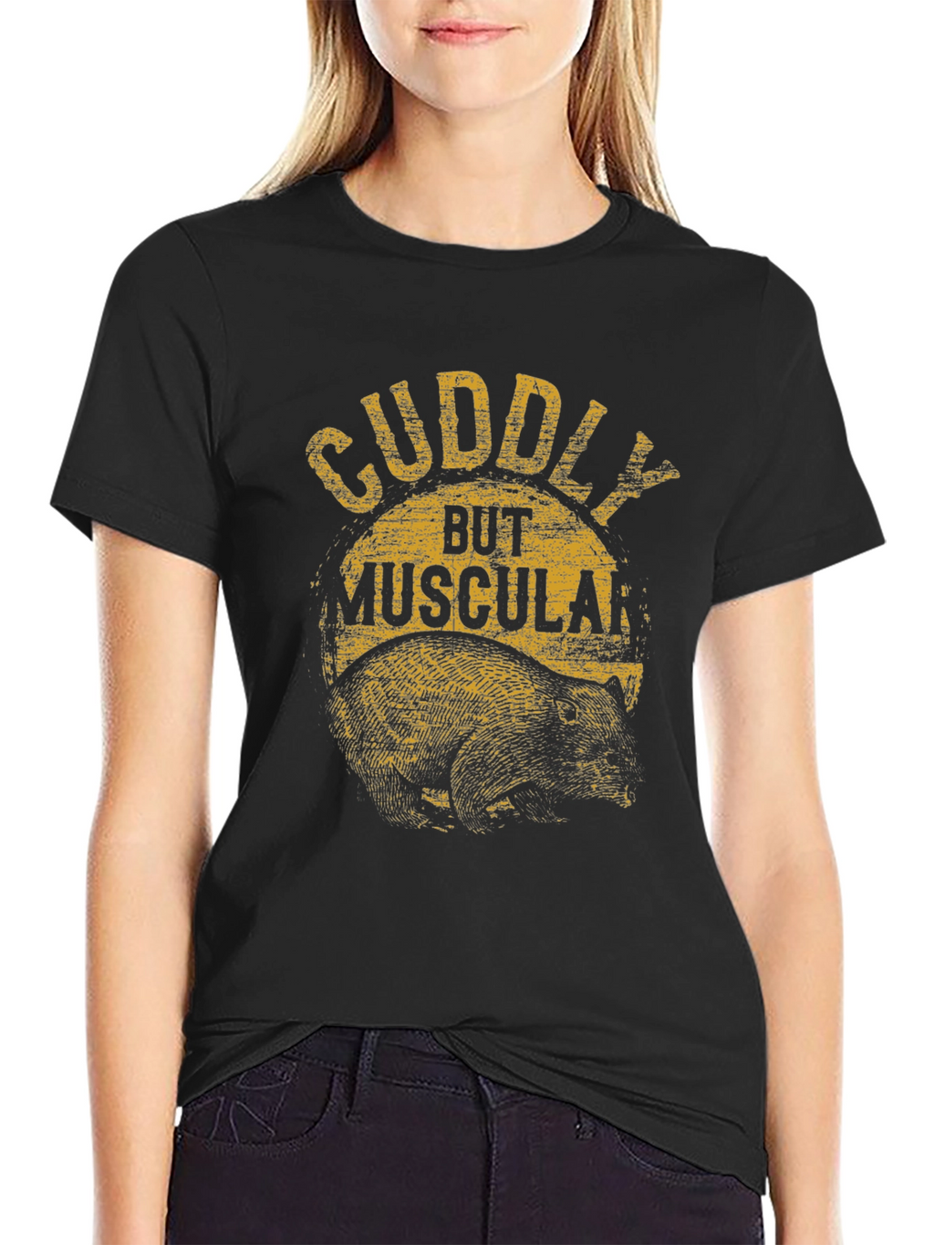 Cuddly But Muscular Bear Graphic Tee - Black