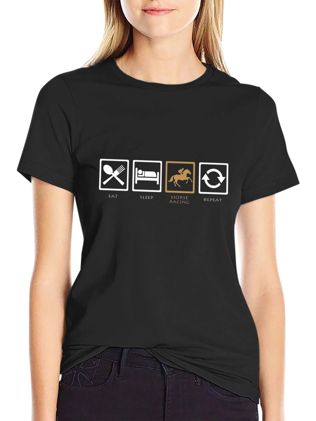 Eat Sleep Horse Racing Repeat T-Shirt - Black