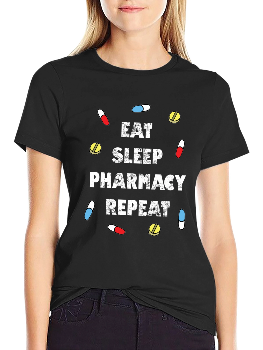 Eat Sleep Pharmacy Repeat Black T-Shirt