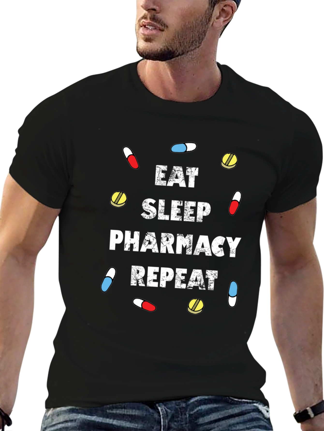Eat Sleep Pharmacy Repeat Black T-Shirt