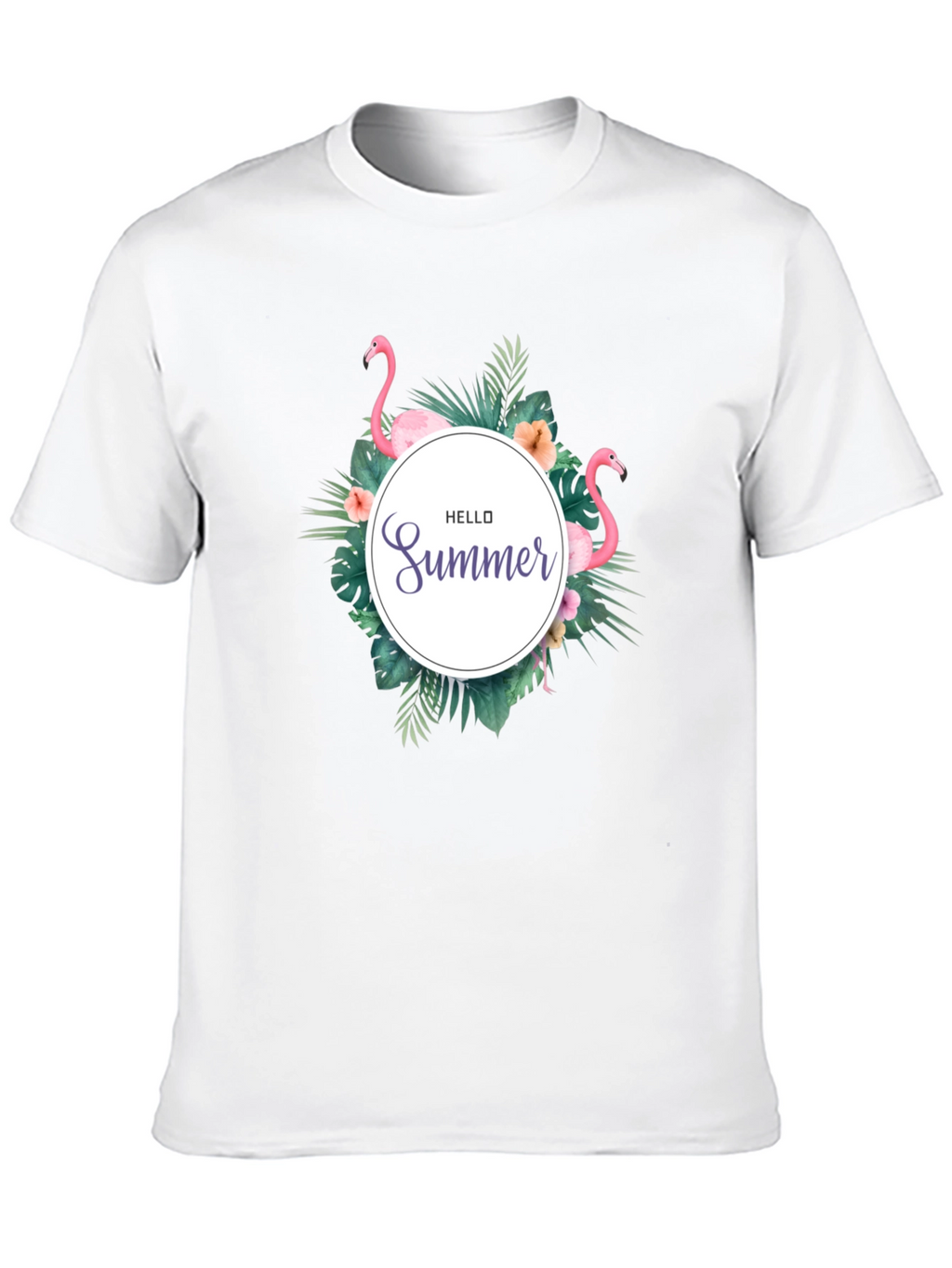 Tropical Flamingo Black T-Shirt - Hello Summer Design