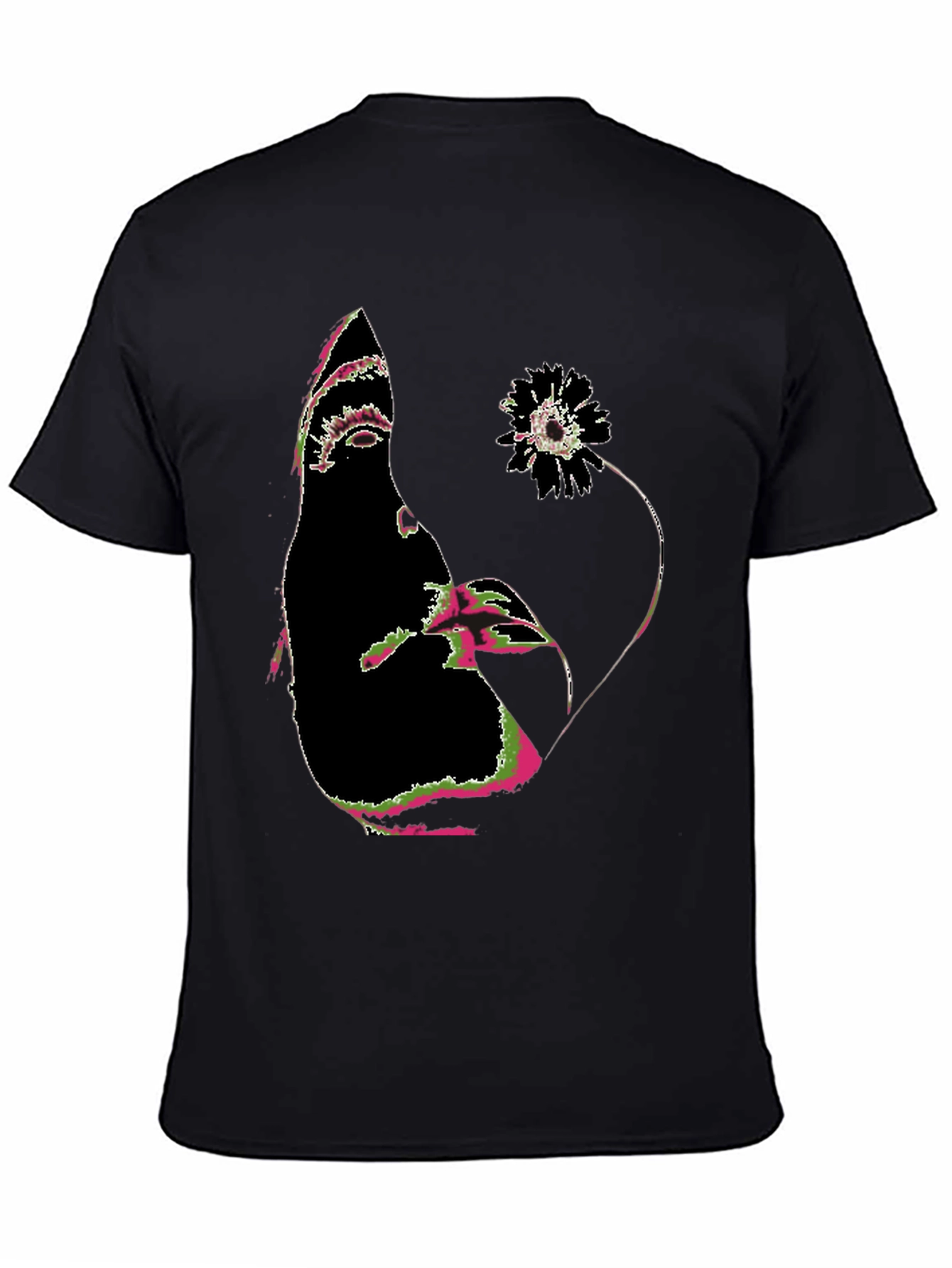 Abstract Face and Flower Graphic Tee