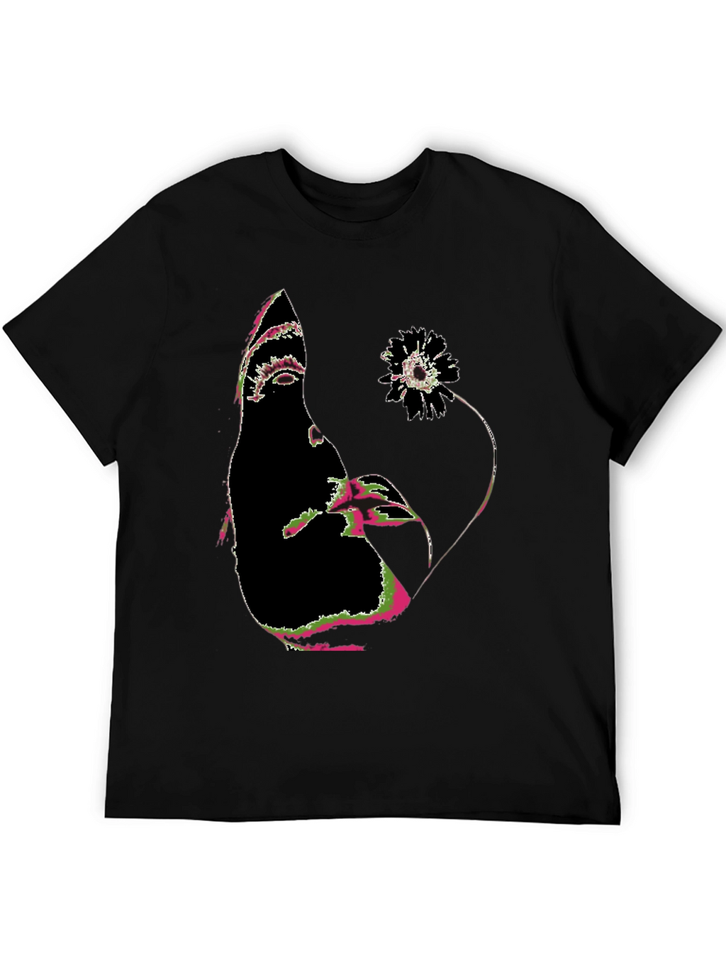 Abstract Face and Flower Graphic Tee