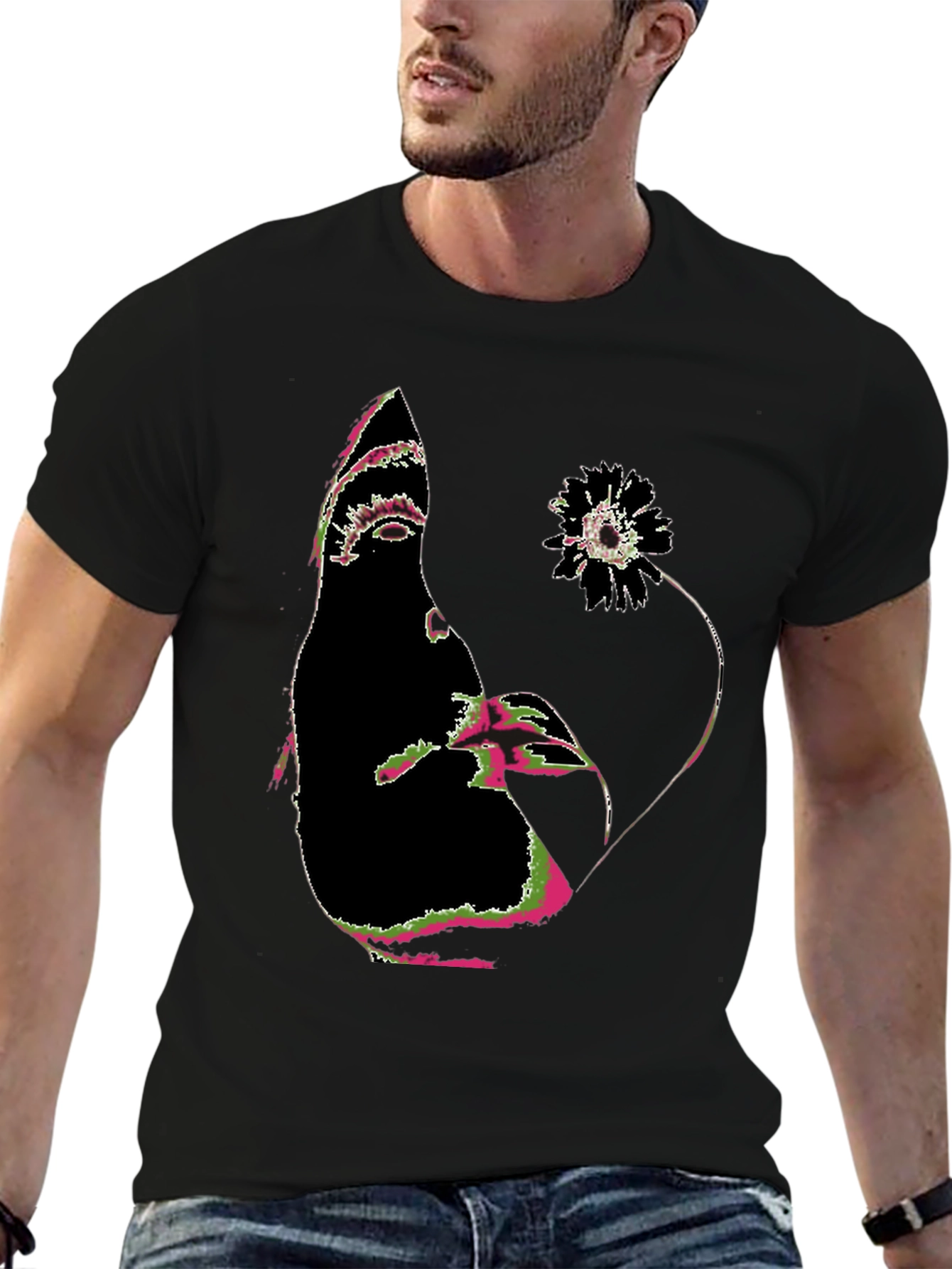 Abstract Face and Flower Graphic Tee