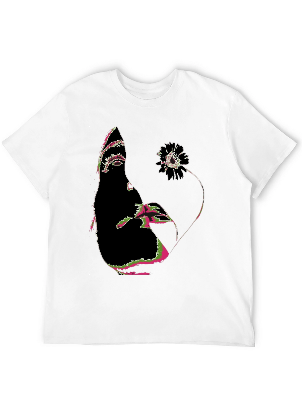 Abstract Face and Flower Graphic Tee