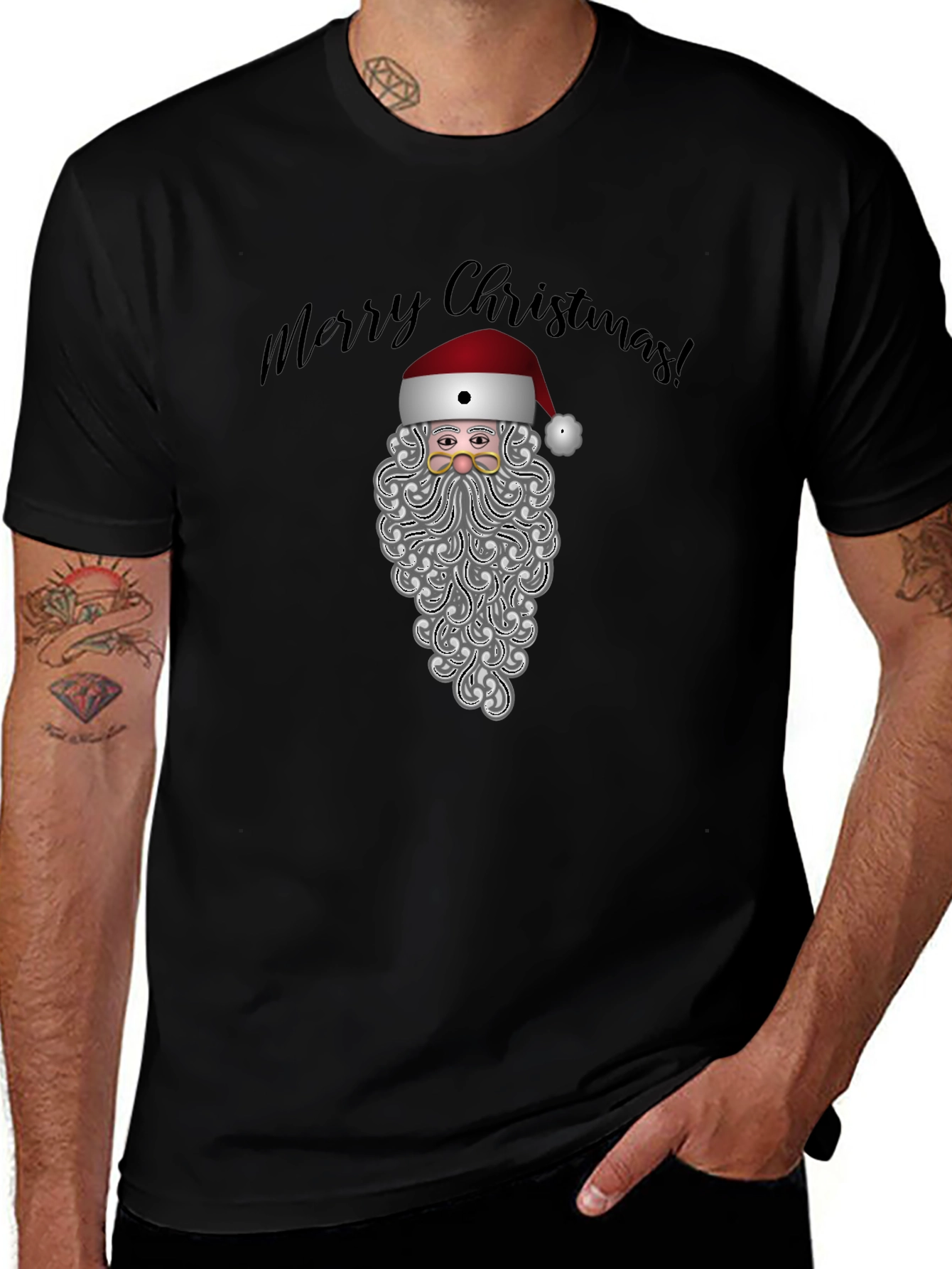 Festive Santa Graphic Tee - Merry Christmas Shirt