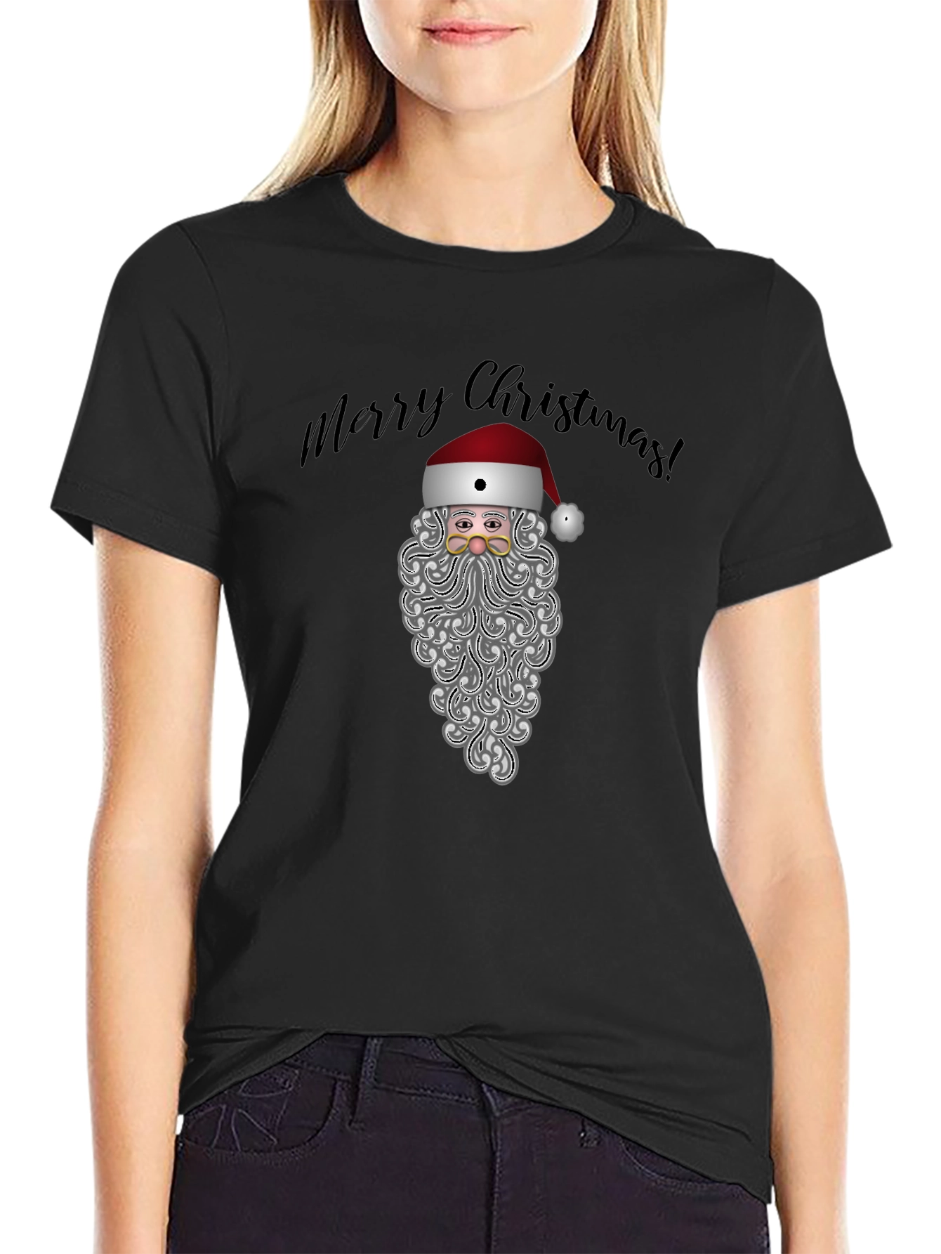 Festive Santa Graphic Tee - Merry Christmas Shirt