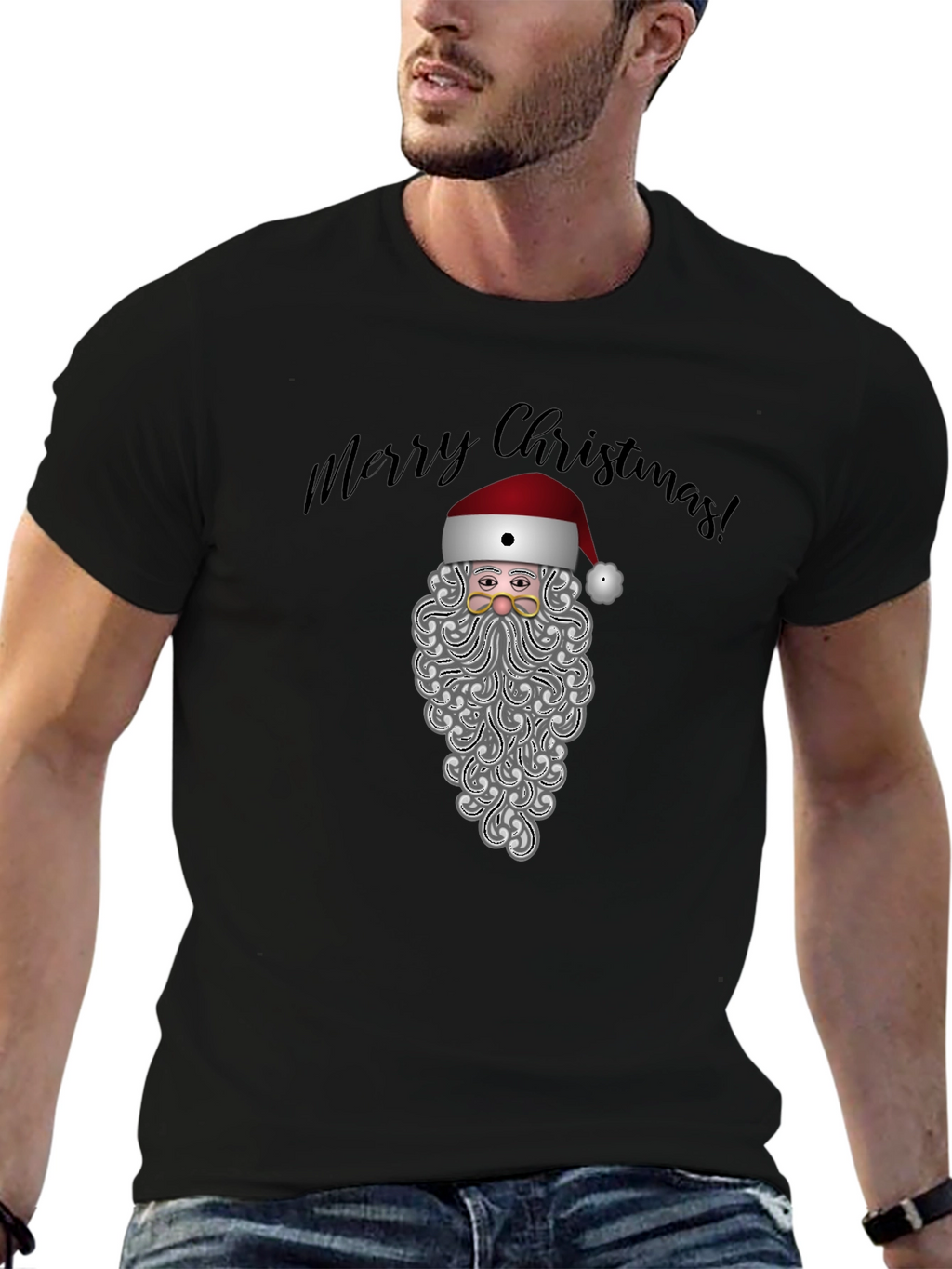 Festive Santa Graphic Tee - Merry Christmas Shirt