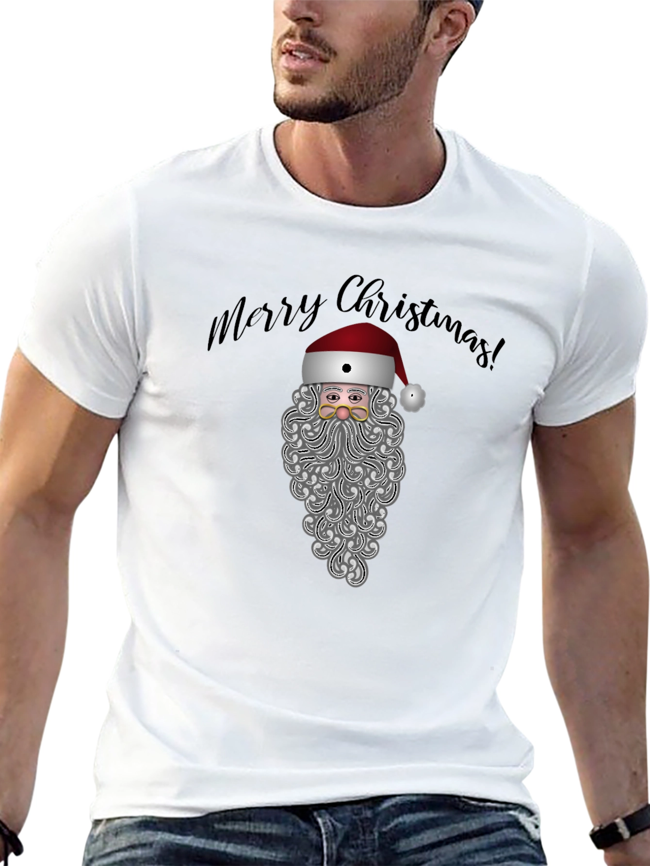 Festive Santa Graphic Tee - Merry Christmas Shirt