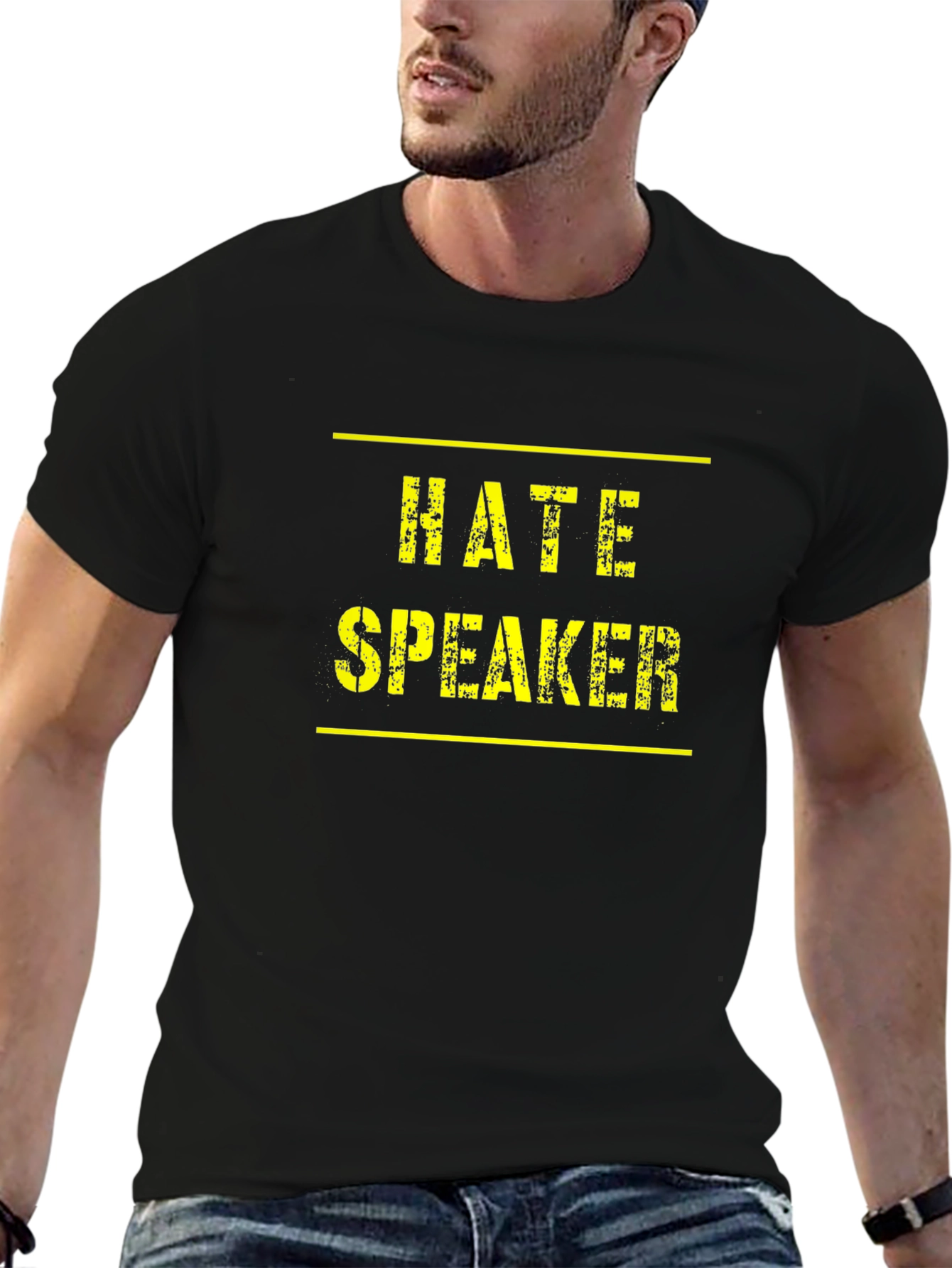 Hate Speaker Graphic Tee - Black Crew Neck T-Shirt