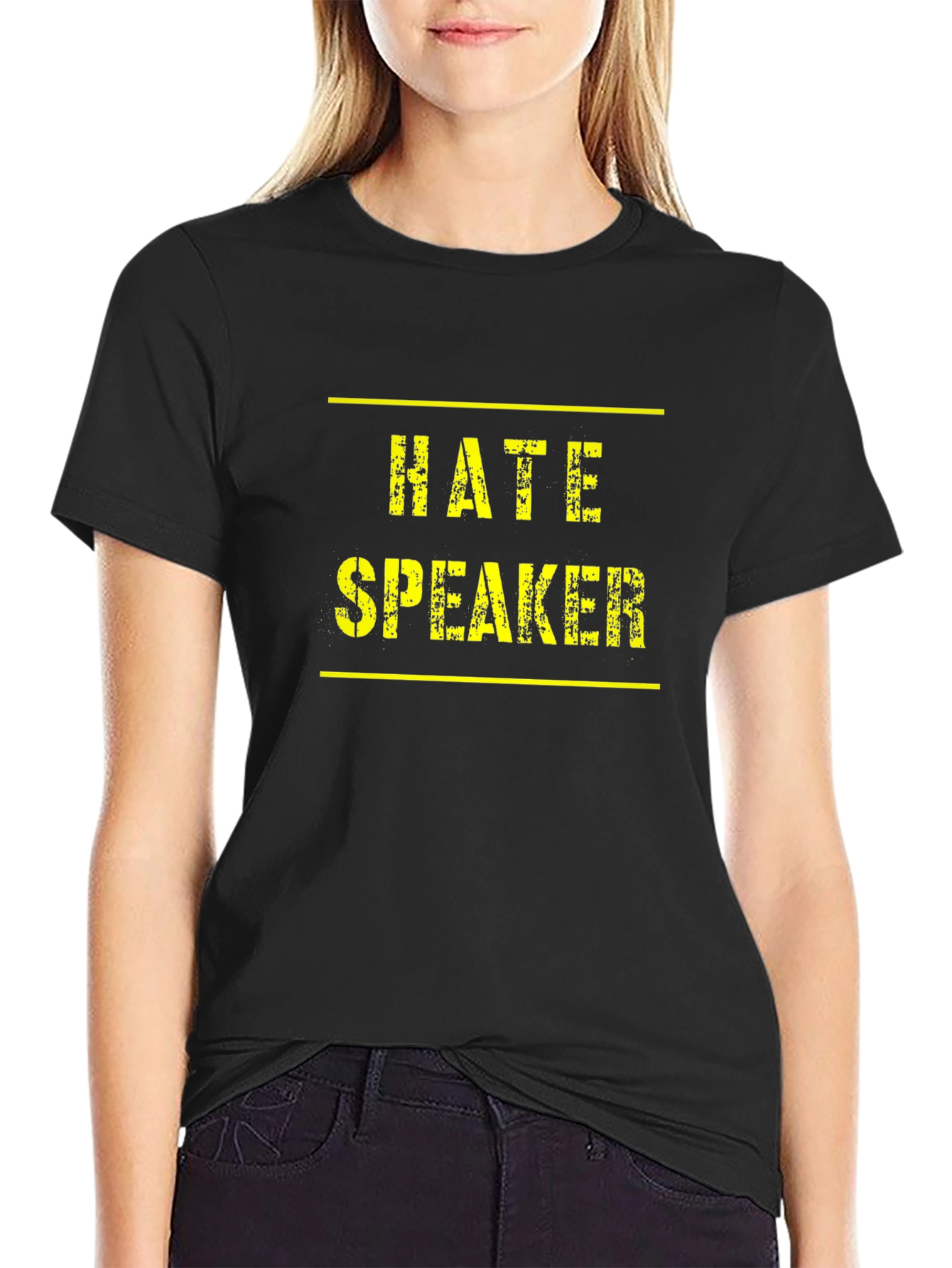Hate Speaker Graphic Tee - Black Crew Neck T-Shirt
