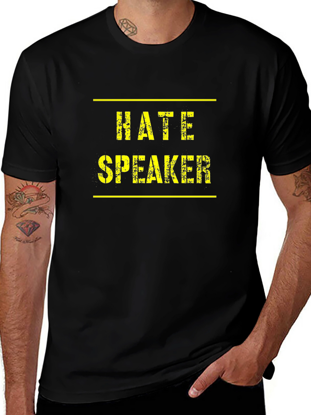Hate Speaker Graphic Tee - Black Crew Neck T-Shirt