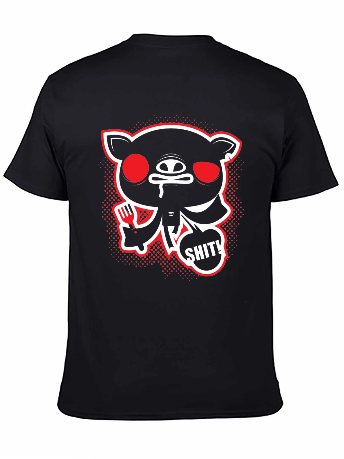Mens Black Graphic Tee - Cartoon Pig with SHIT! Bubble