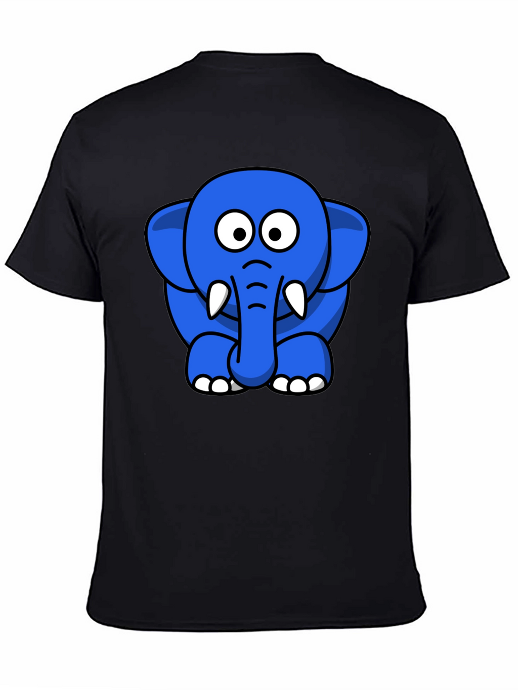 Cute Blue Cartoon Elephant Black T-Shirt