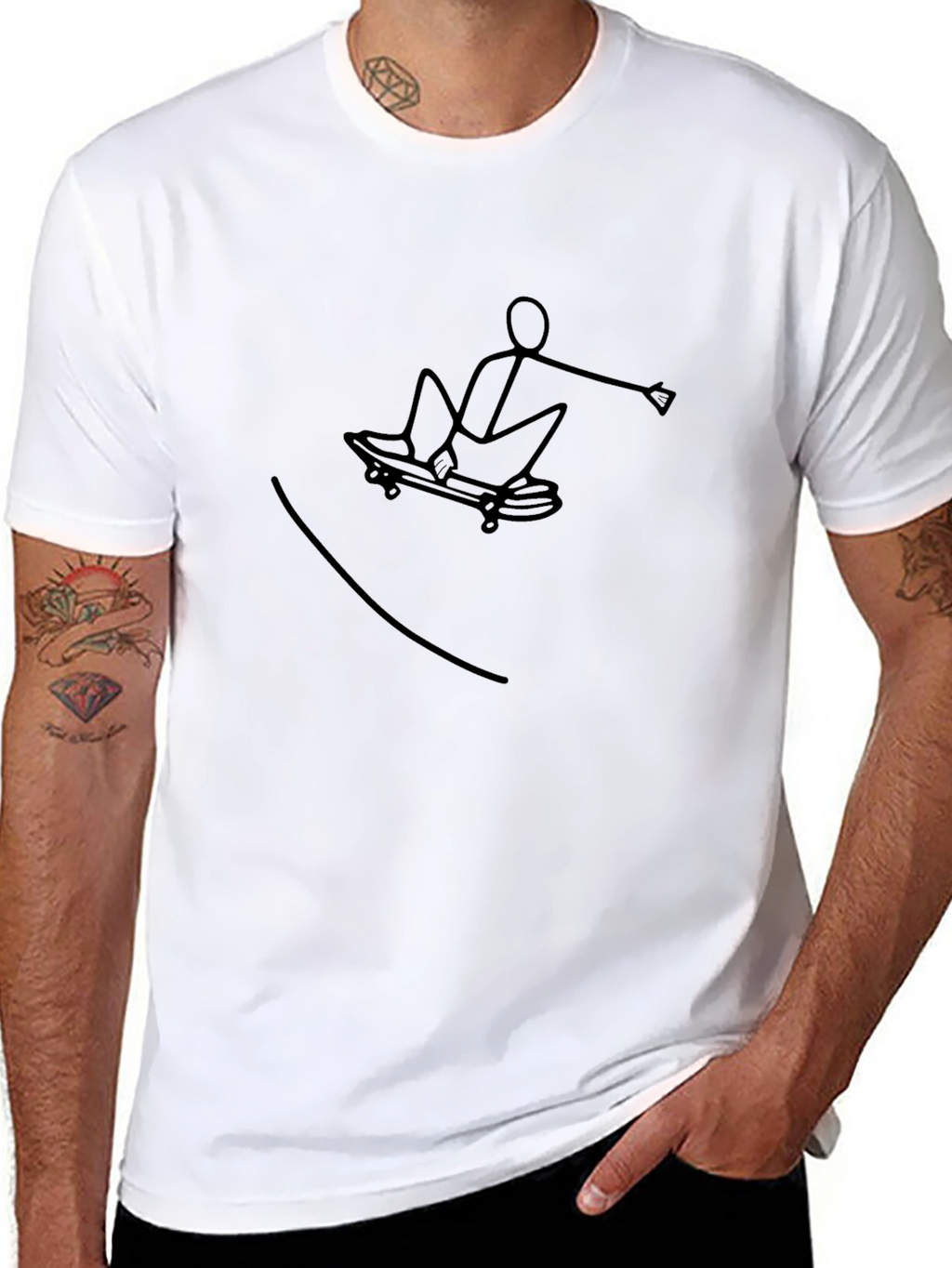 Cool Stick Figure Skateboarder Graphic Tee