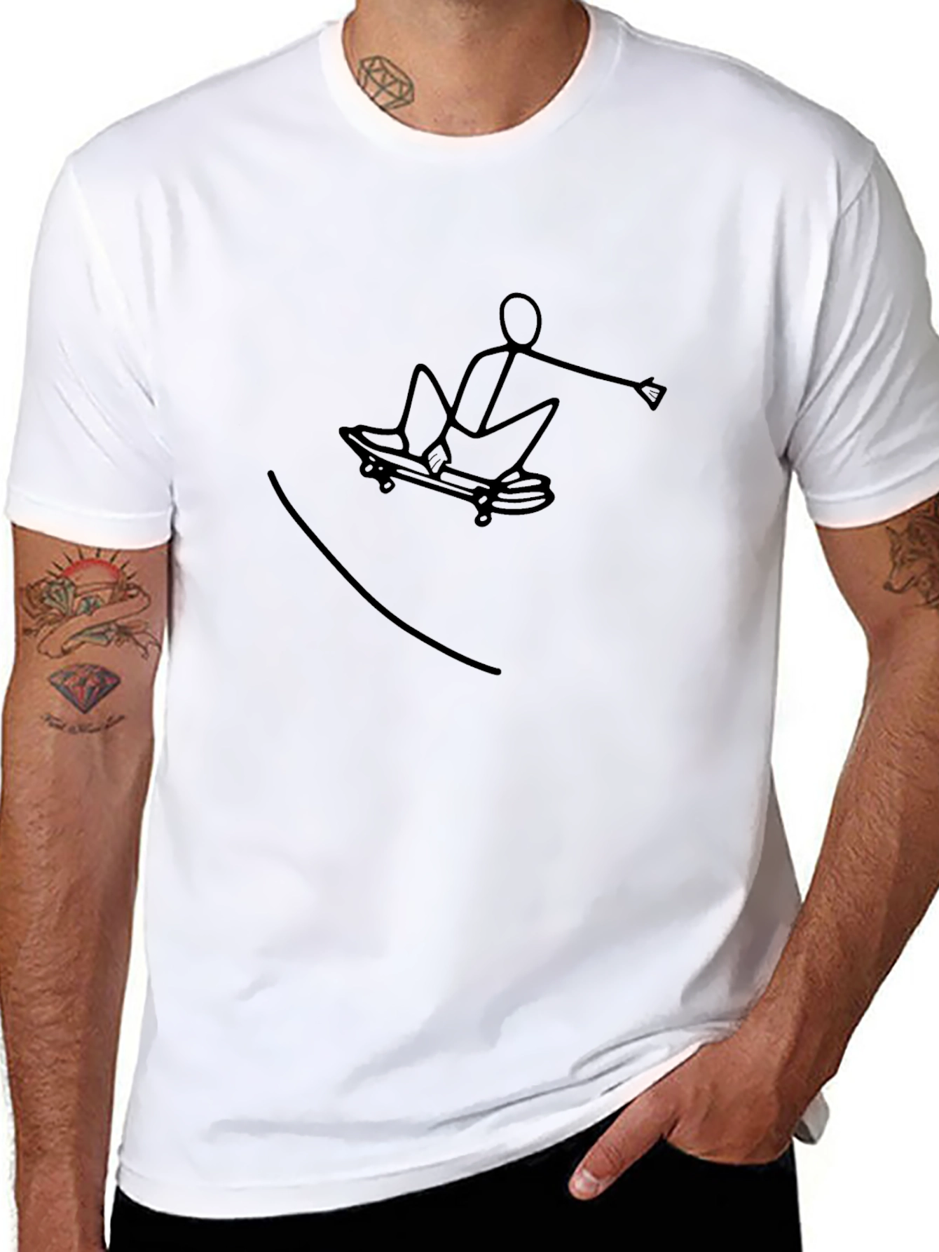 Cool Stick Figure Skateboarder Graphic Tee