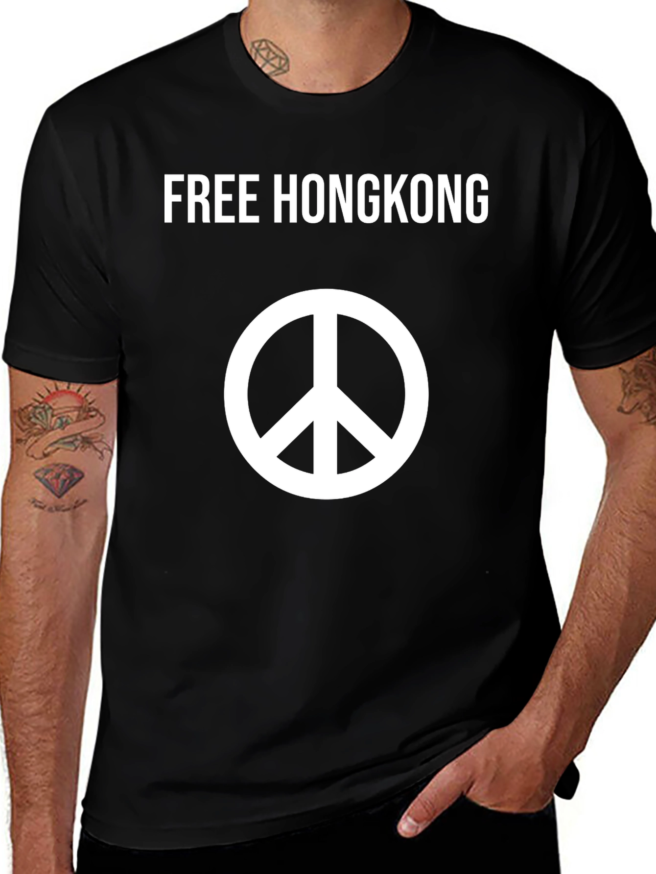Free Hongkong Peace Symbol Black T-Shirt