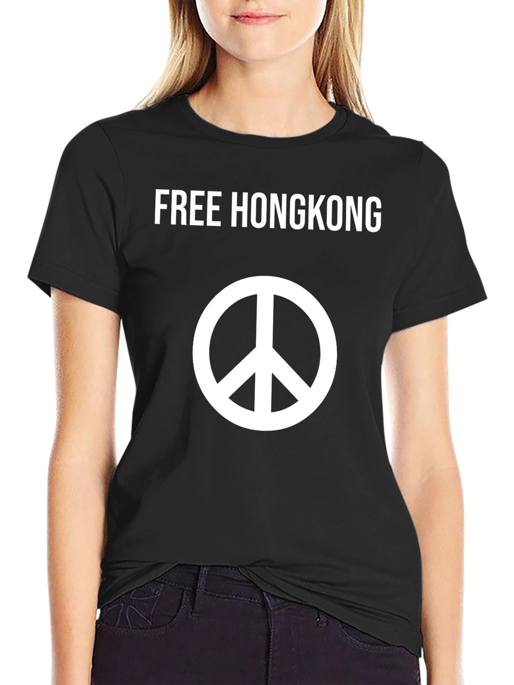 Free Hongkong Peace Symbol Black T-Shirt