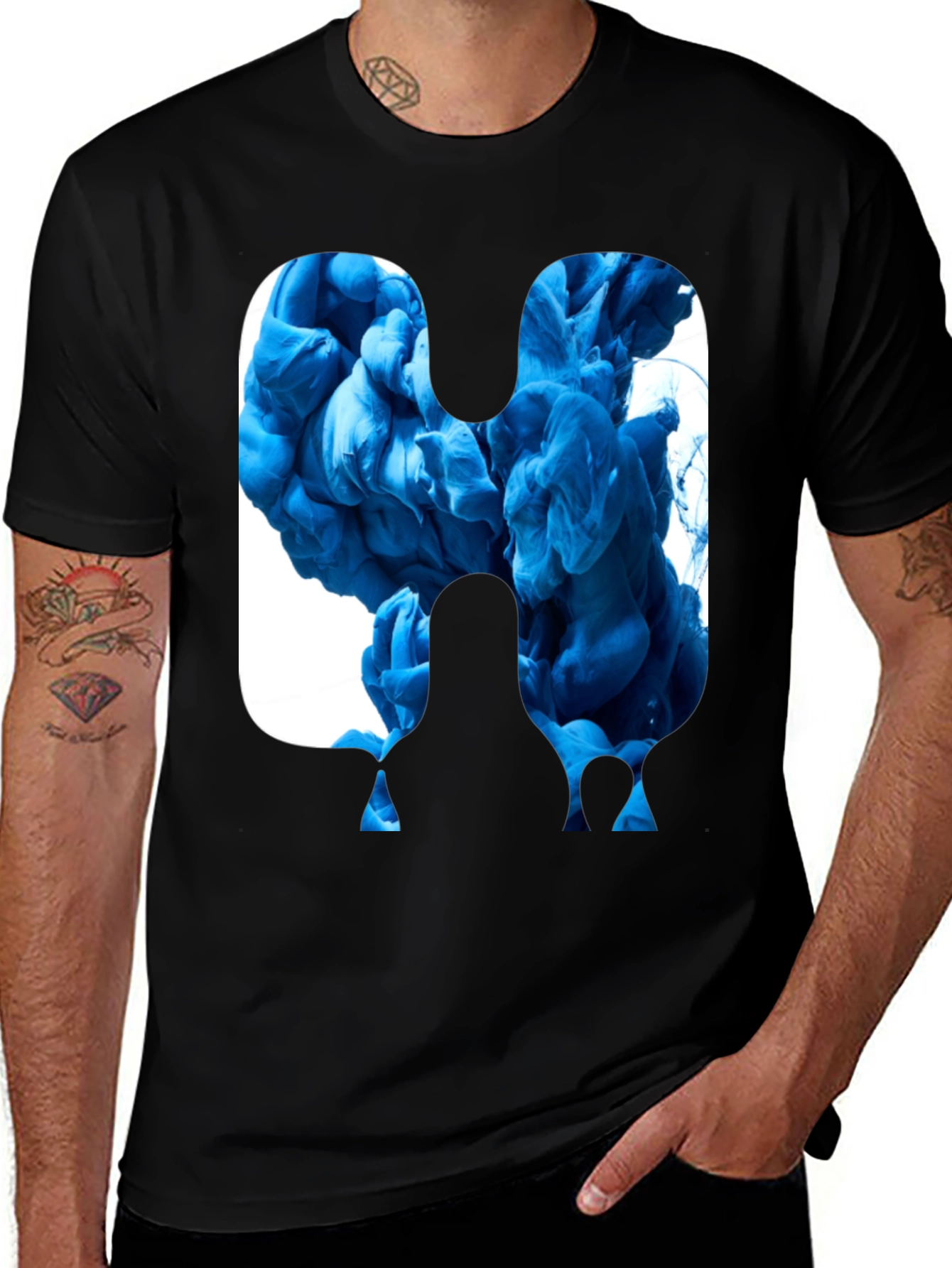 Abstract Blue Ink Graphic Tee
