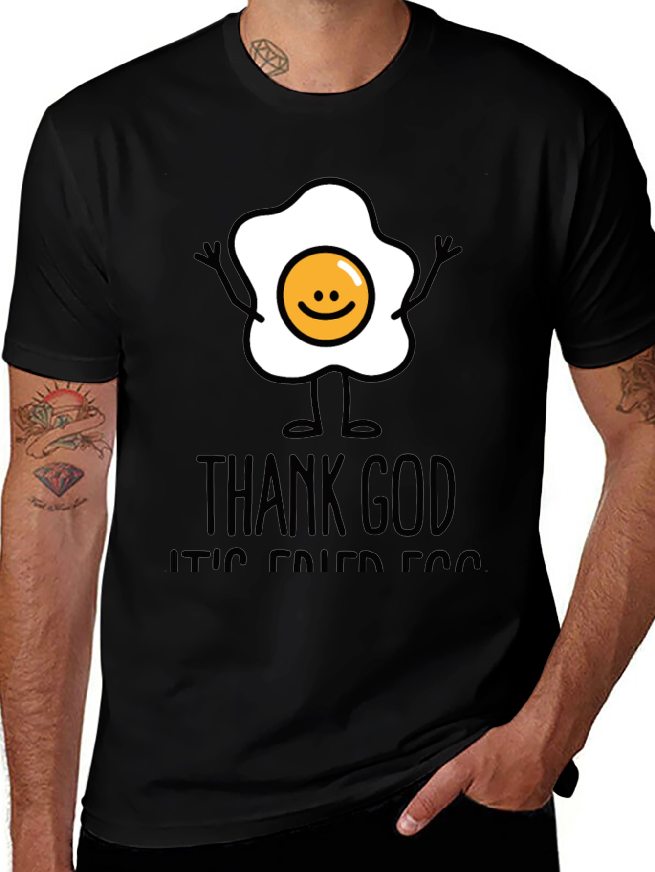 Funny Fried Egg Graphic T-Shirt - Thank God Its Fried Egg