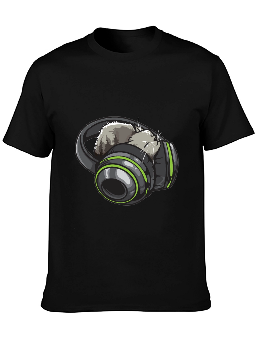 Cat Headphones Graphic Tee - Black