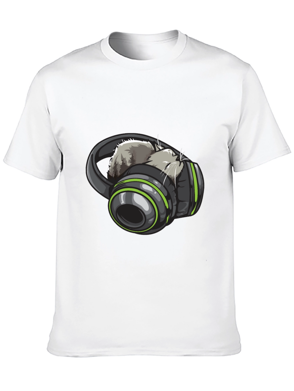 Cat Headphones Graphic Tee - Black