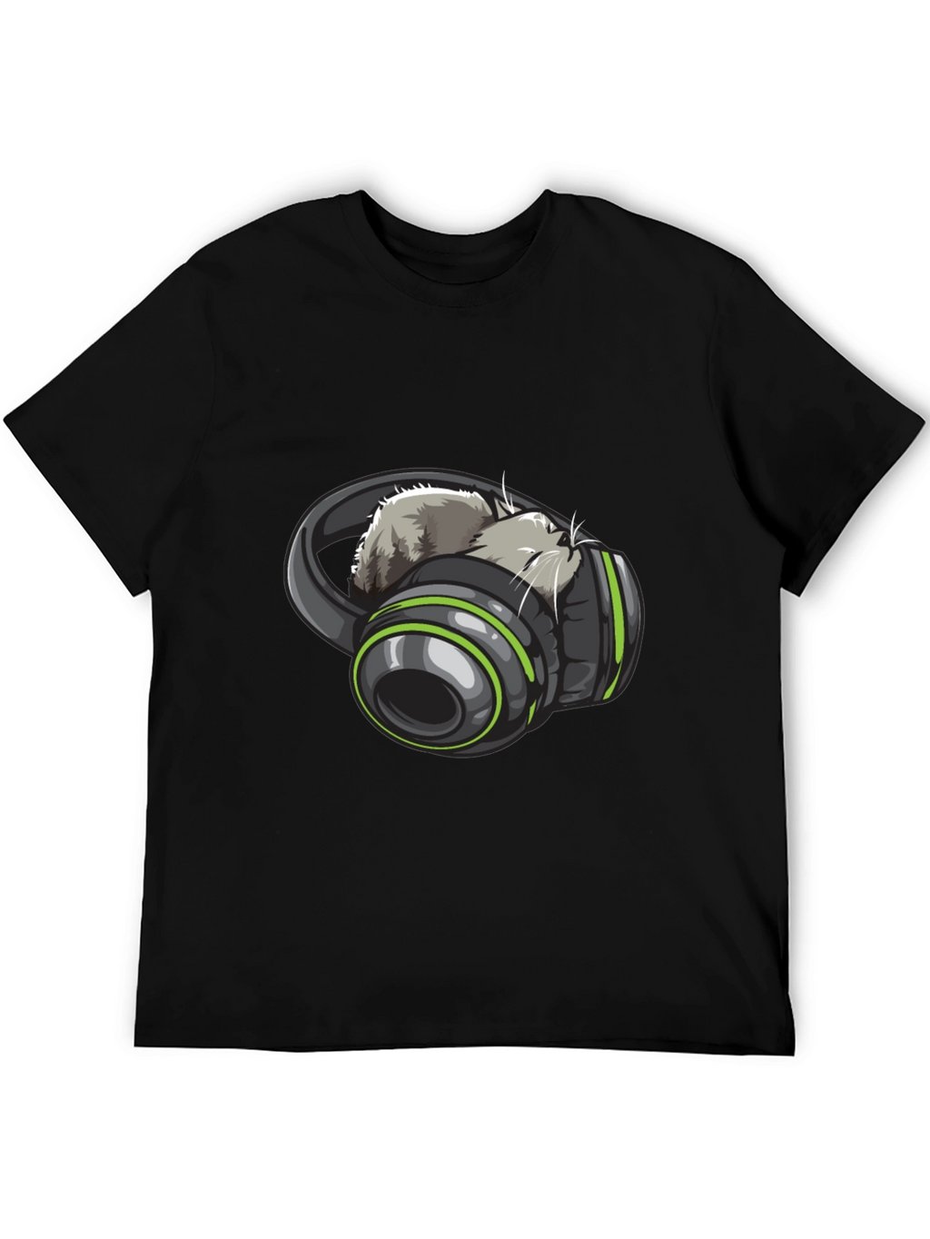 Cat Headphones Graphic Tee - Black
