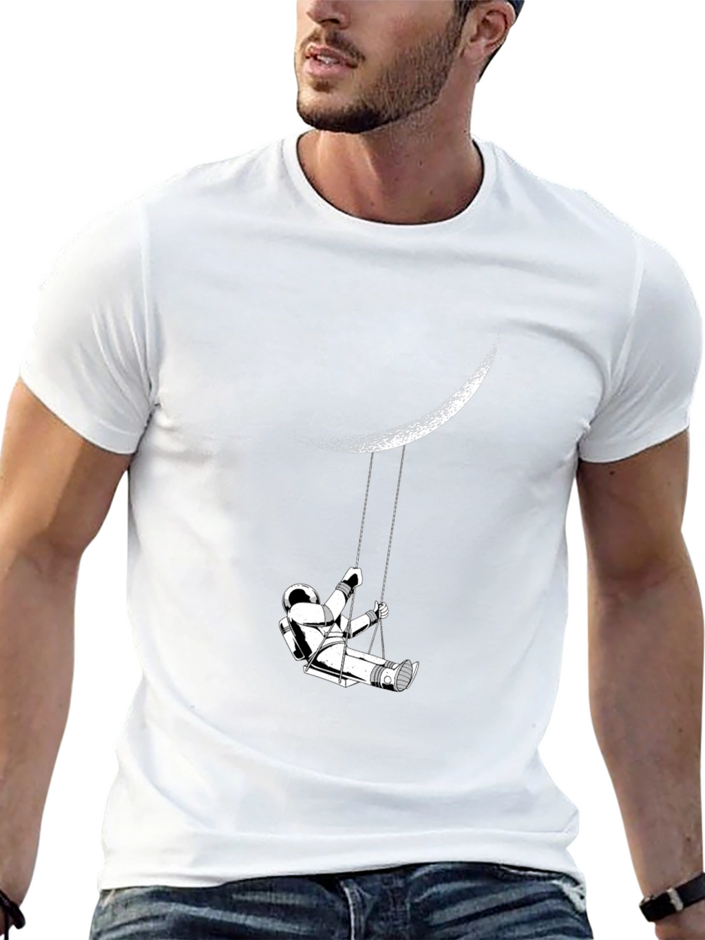 Astronaut Moon Swing Black T-Shirt - Dreamer Space Tee