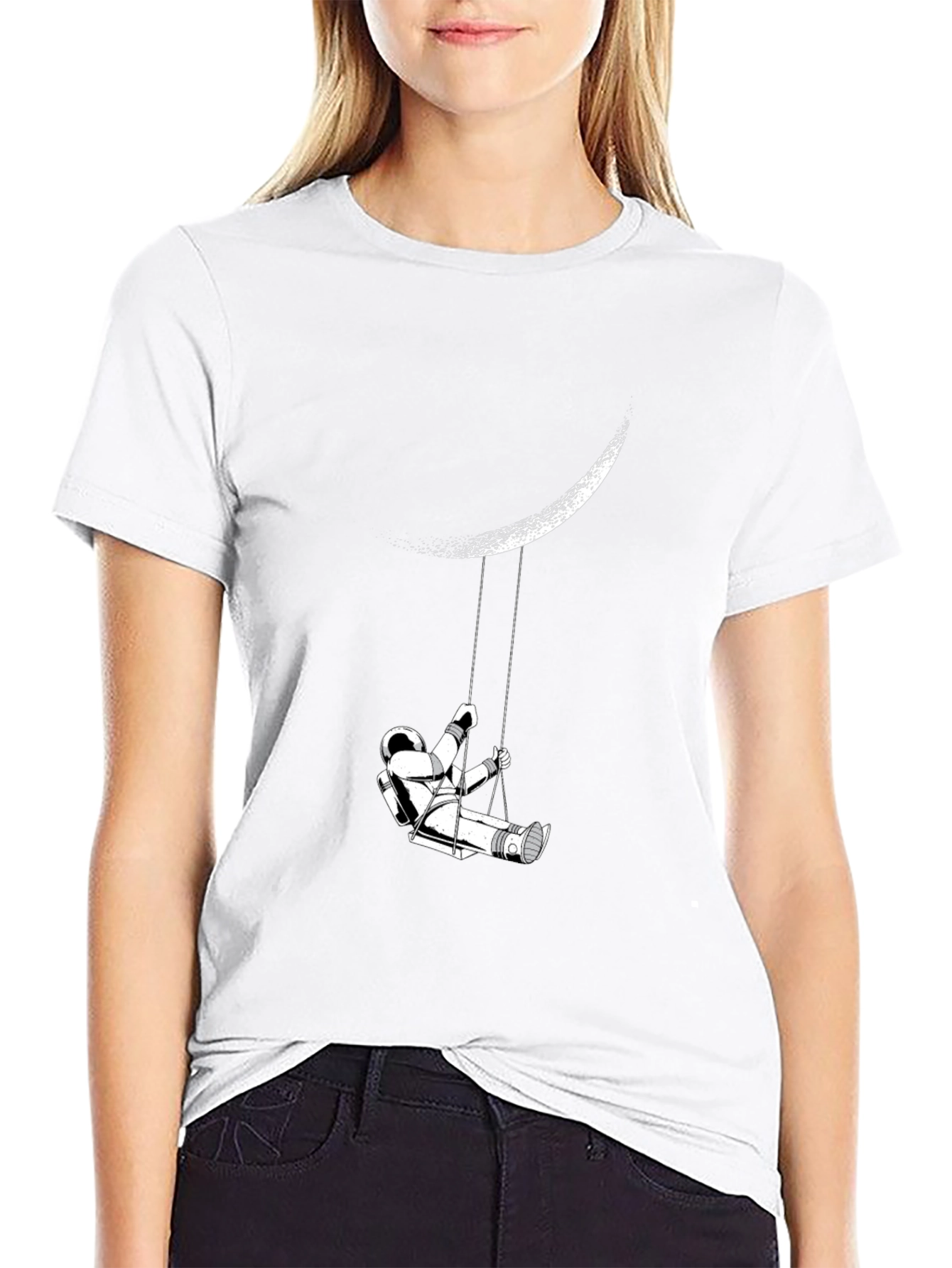 Astronaut Moon Swing Black T-Shirt - Dreamer Space Tee