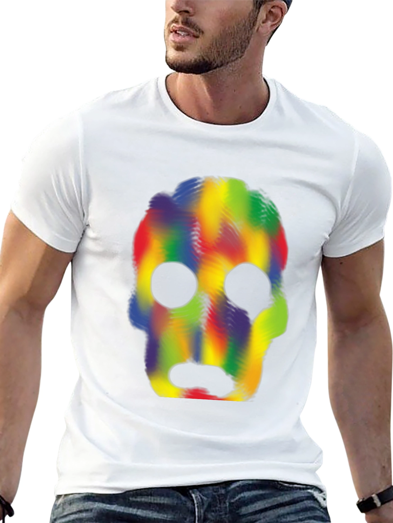 Rainbow Skull Graphic Tee - Mens Black T-Shirt