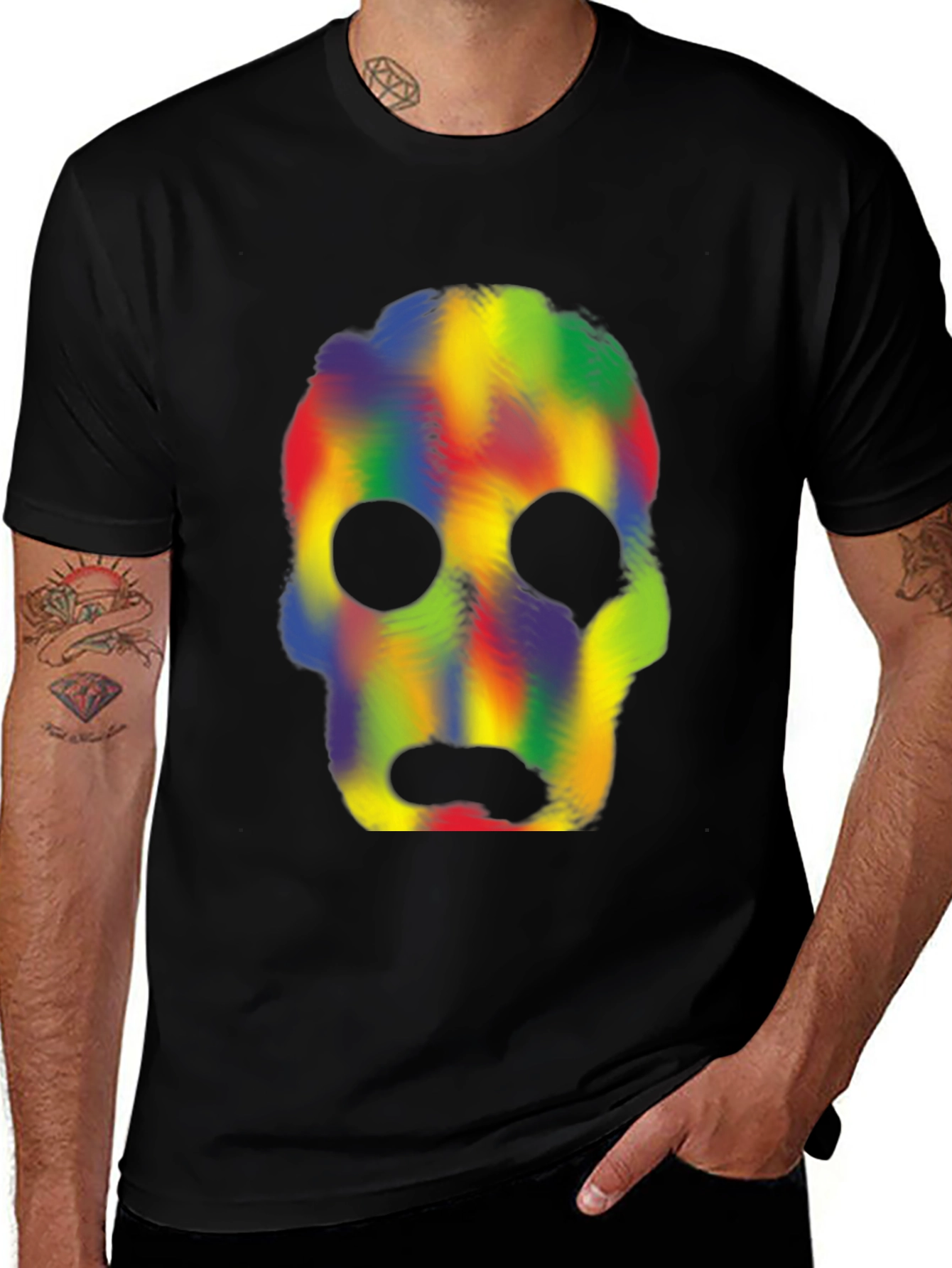 Rainbow Skull Graphic Tee - Mens Black T-Shirt