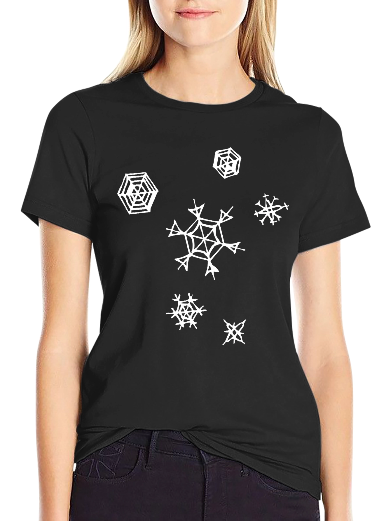 Snowflake Graphic Print Black T-Shirt