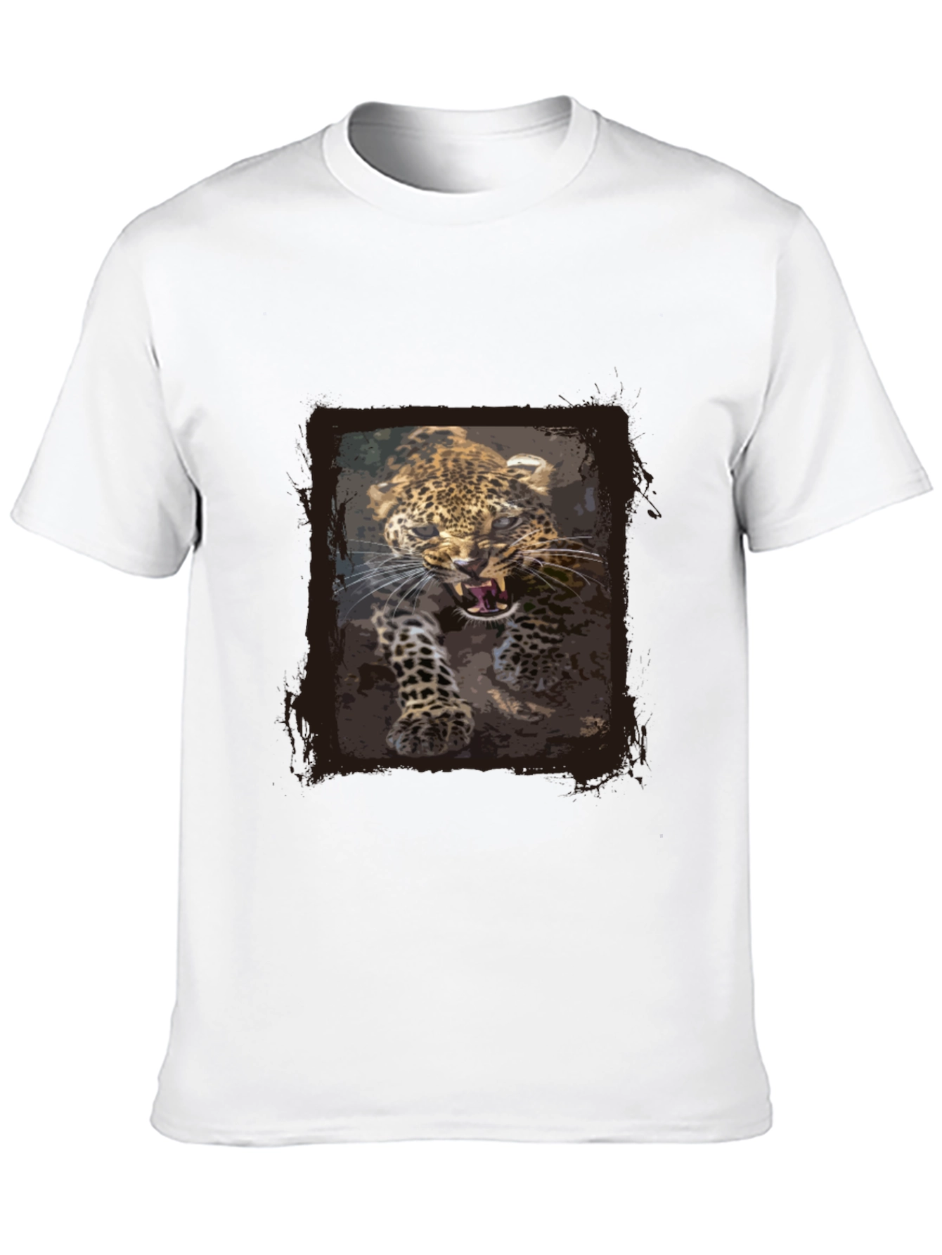 Leopard Print Graphic Tee - Black Cotton T-Shirt
