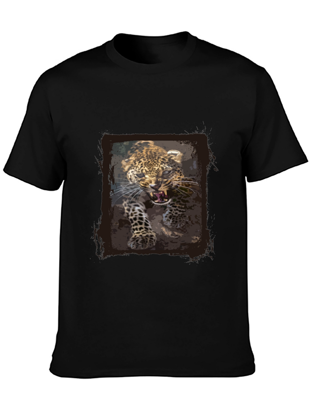 Leopard Print Graphic Tee - Black Cotton T-Shirt